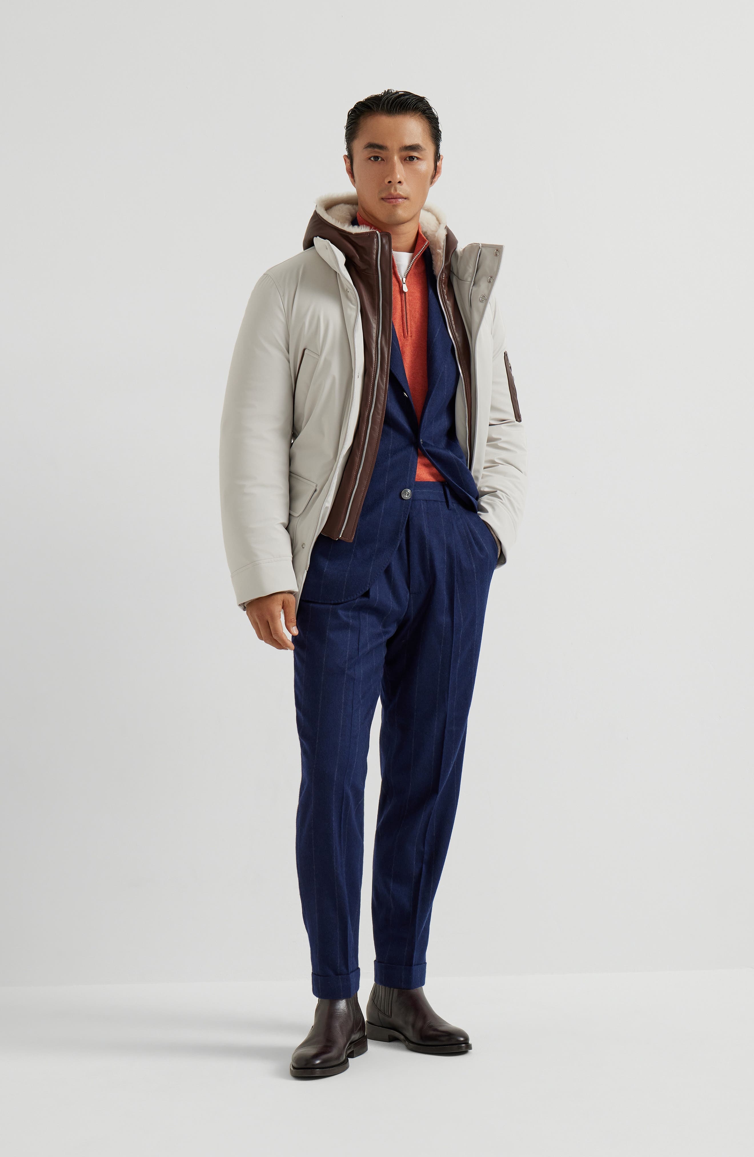 Brunello Cucinelli Wide chalk stripe deconstructed blazer in Avio Blue at Nordstrom - 6