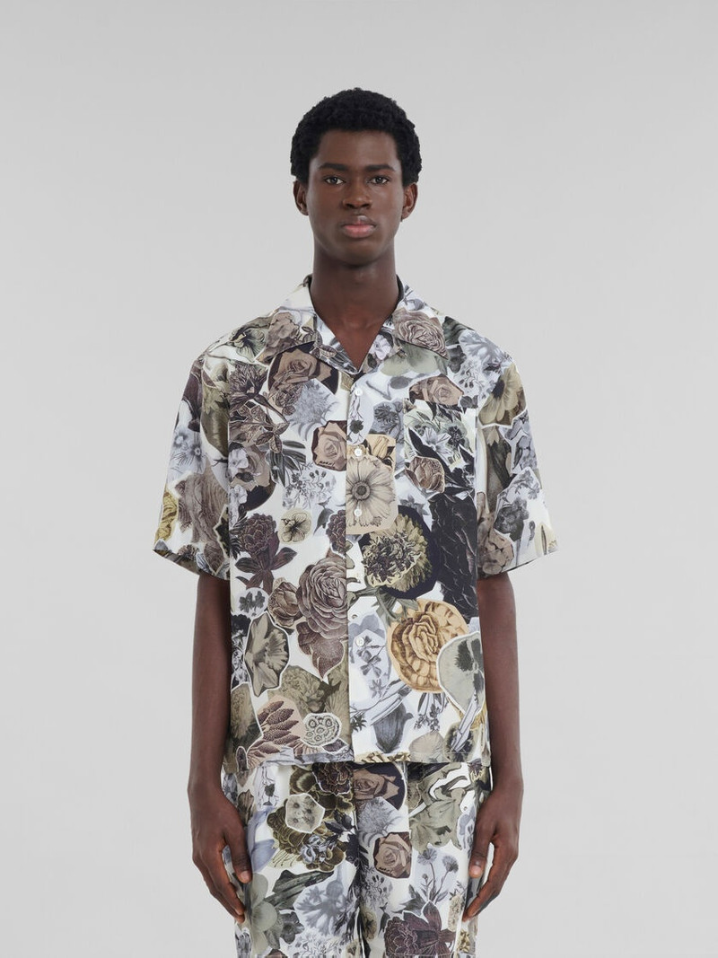 Marni BLACK AND WHITE HABOTAI SILK BOWLING SHIRT WITH NOCTURNAL PRINT outlook