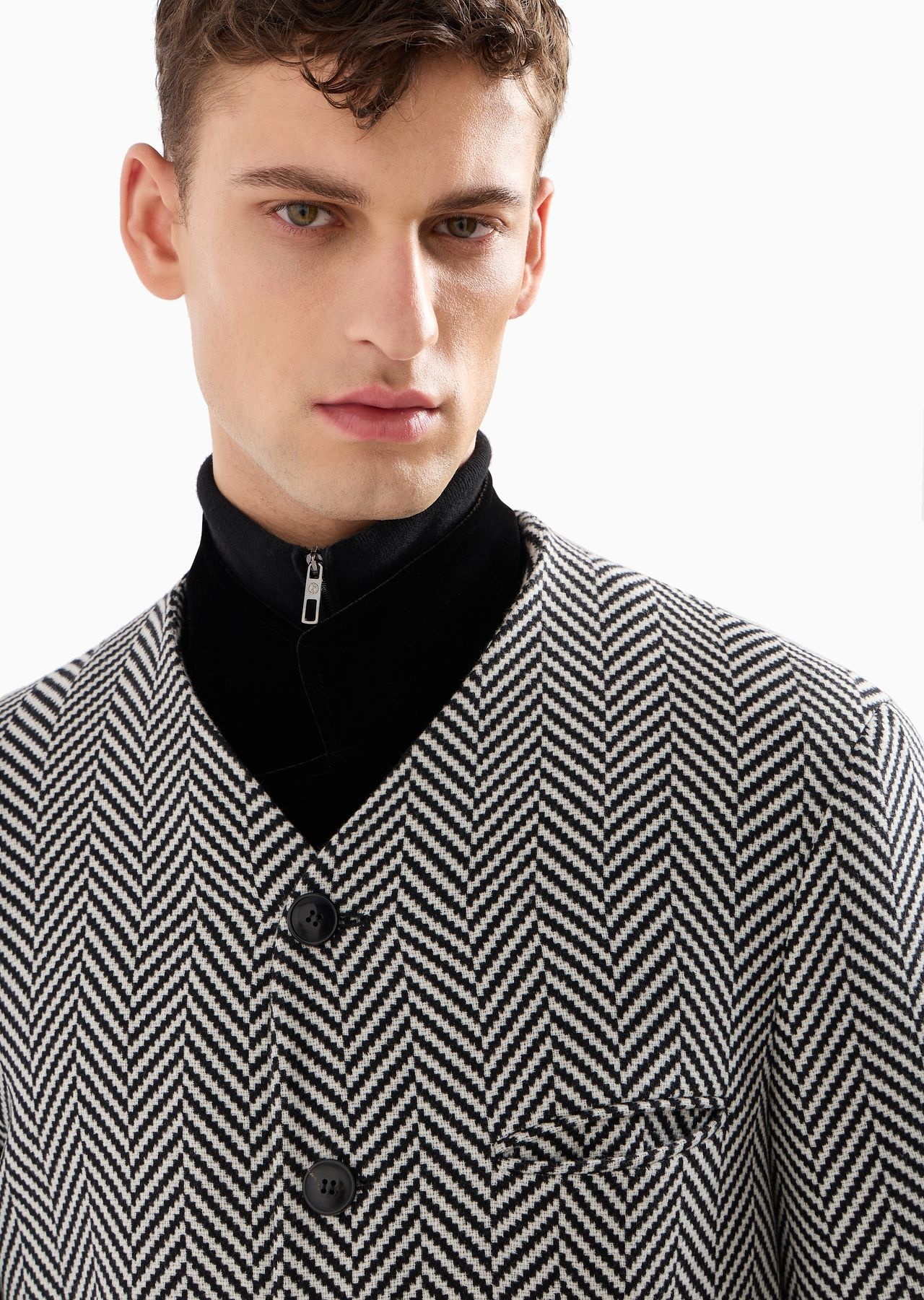 Heritage Line single-breasted jacket in chevron jacquard virgin wool and cashmere - 5