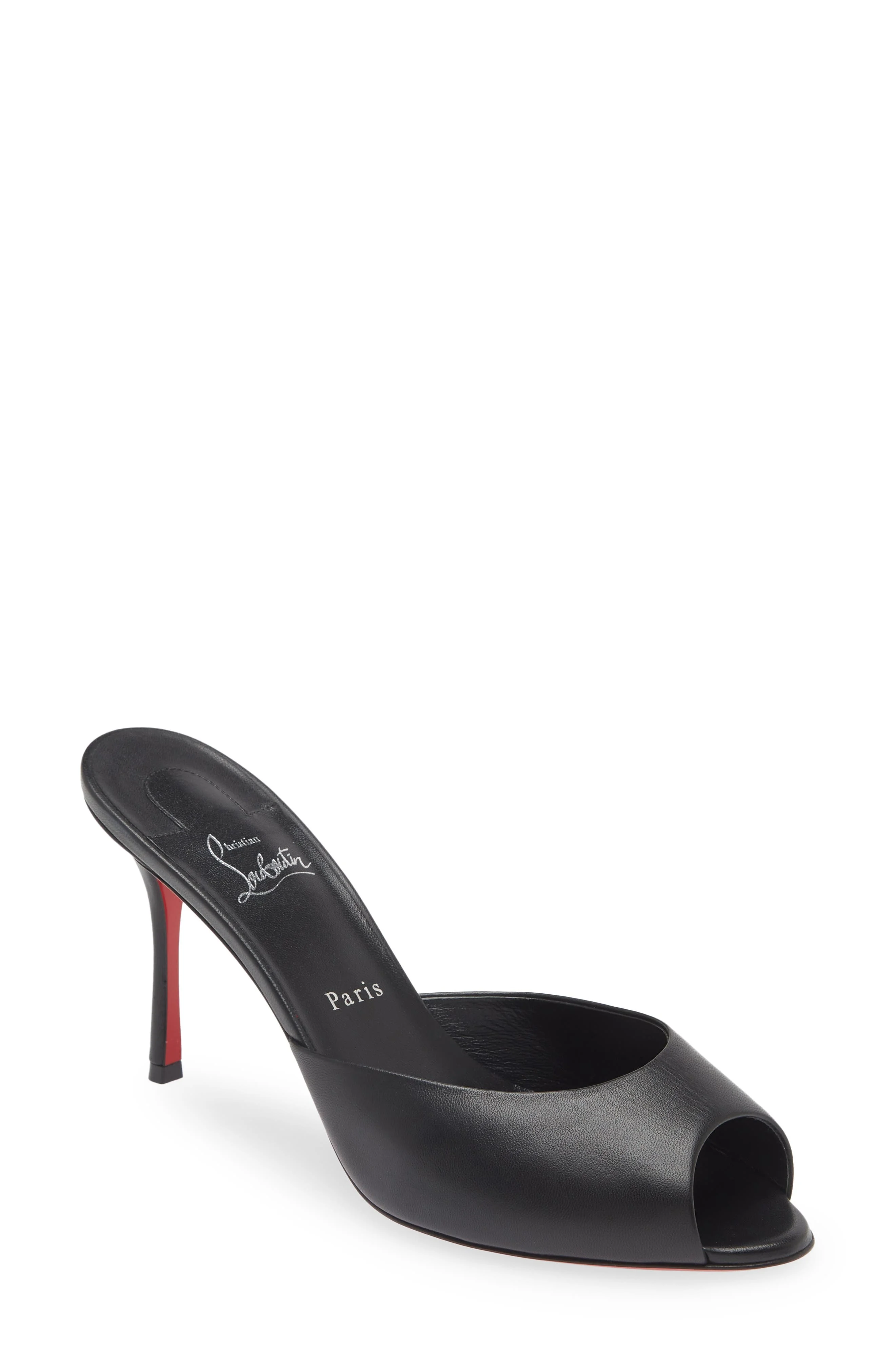 Christian Louboutin Me Dolly Peep Toe Slide Sandal in B439 Black/Lin Black at Nordstrom - 1
