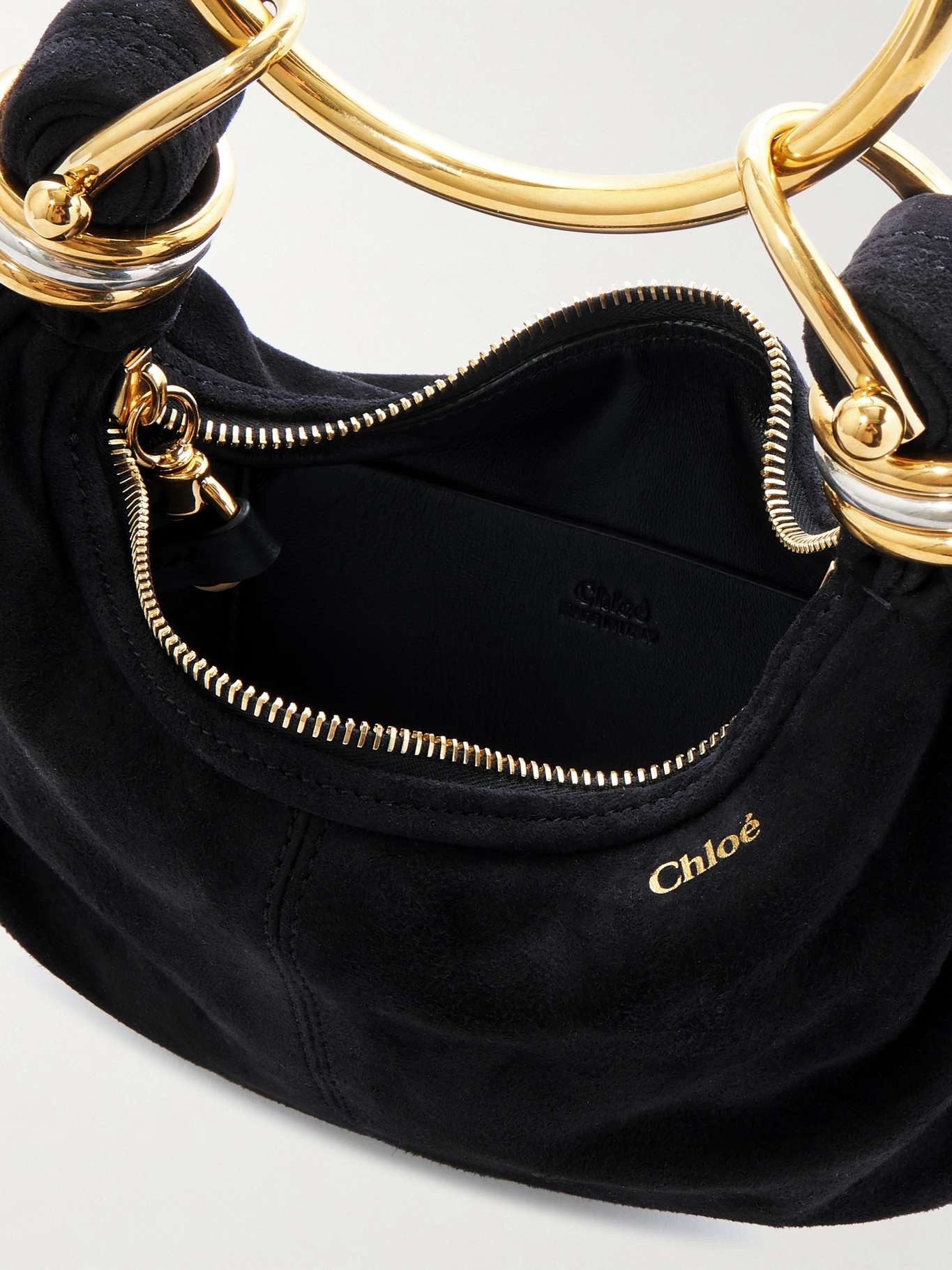 Bracelet small embellished leather-trimmed suede shoulder bag Black - 5