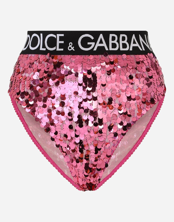 Sequined high-waisted briefs with branded elastic - 1