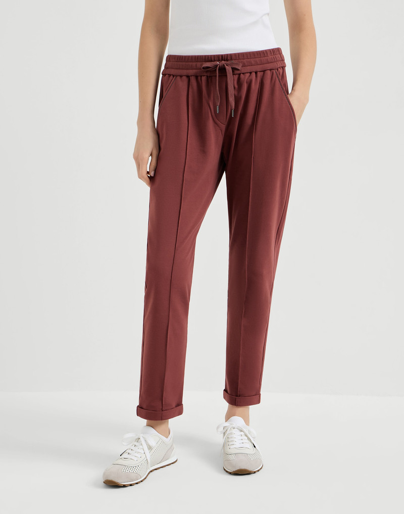 Stretch cotton lightweight French terry track trousers with monili 2