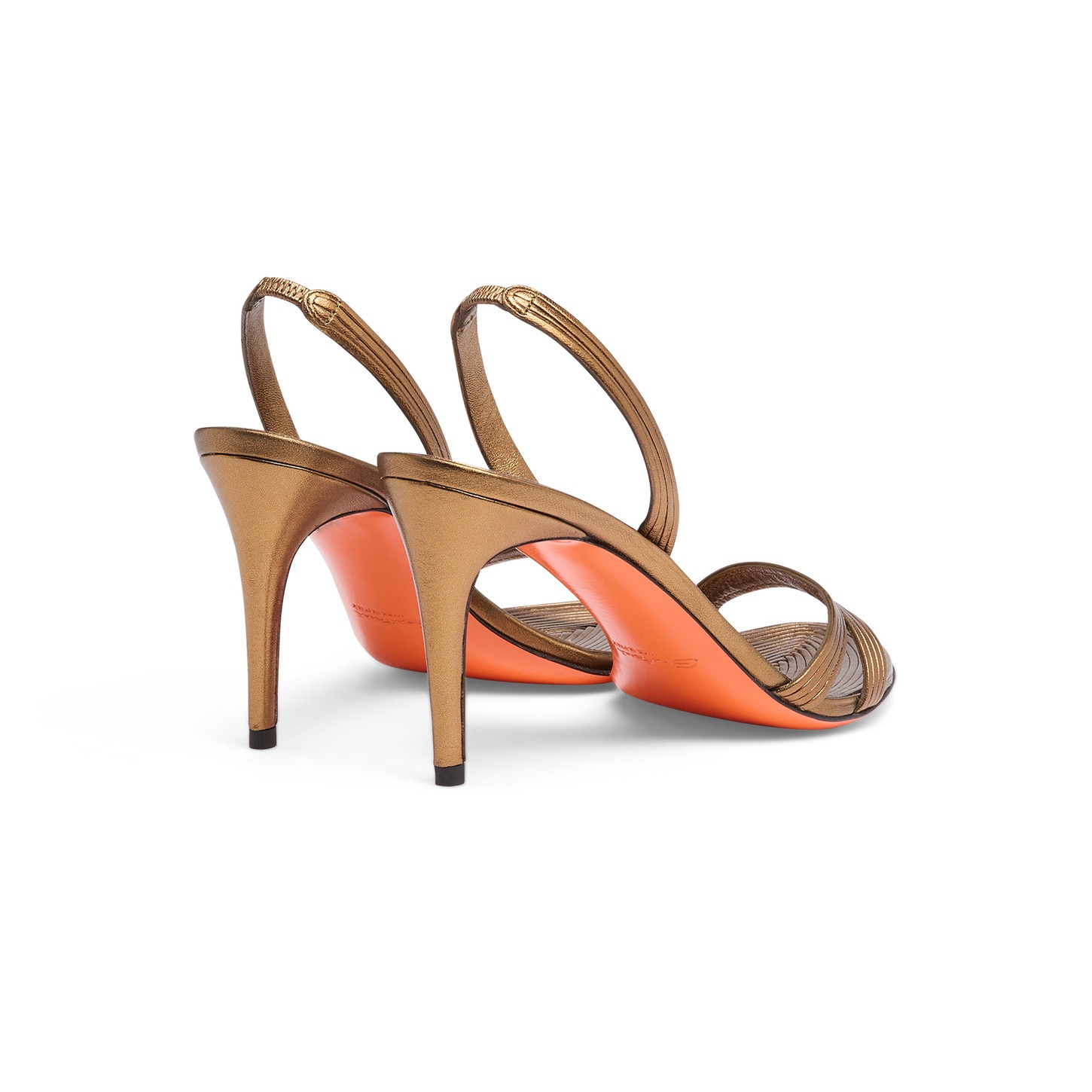 Women's gold leather mid-heel sandal - 4