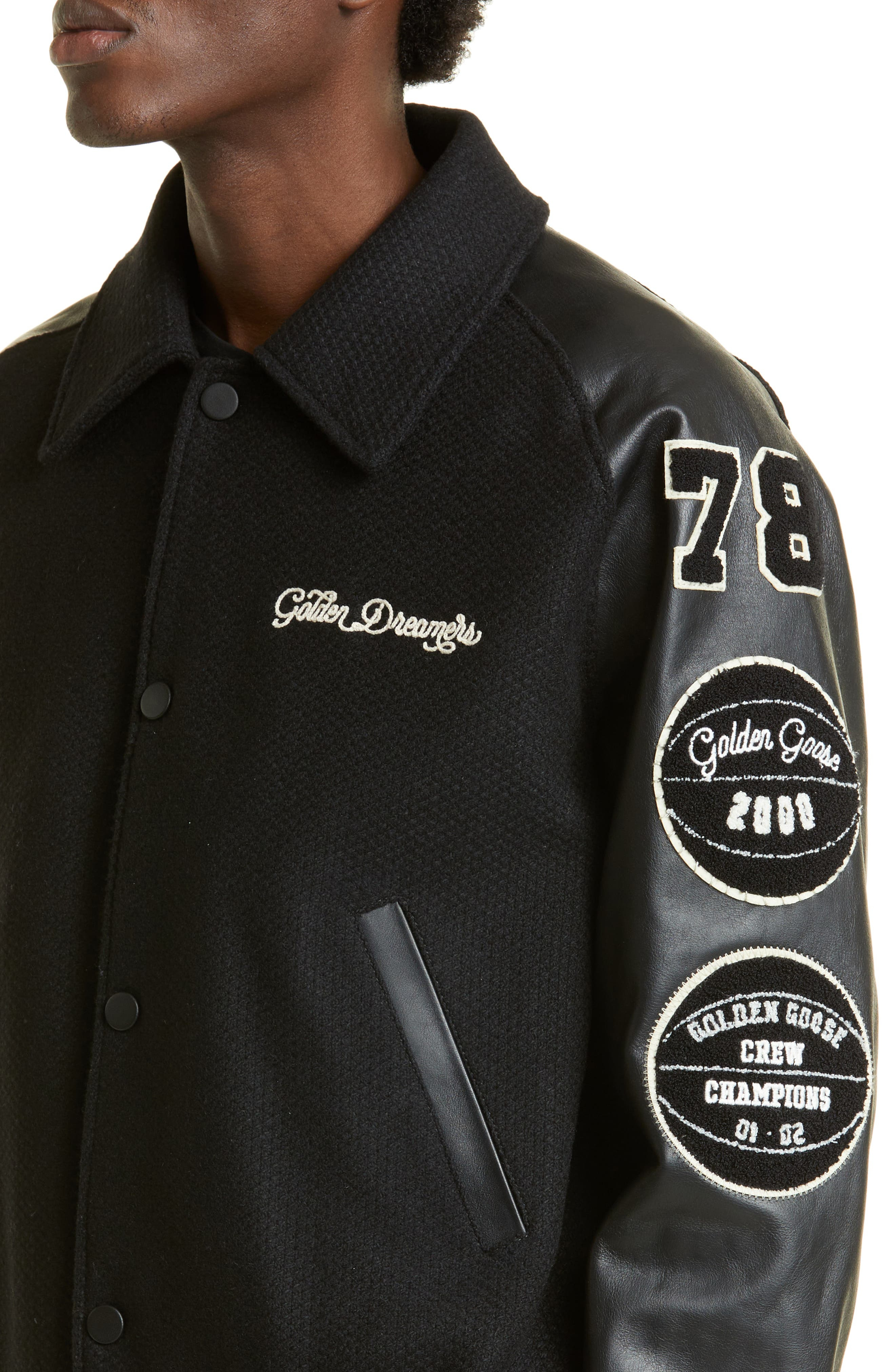 Golden Goose Golden Dreamers Wool & Leather Letterman's Jacket in Black at Nordstrom - 4