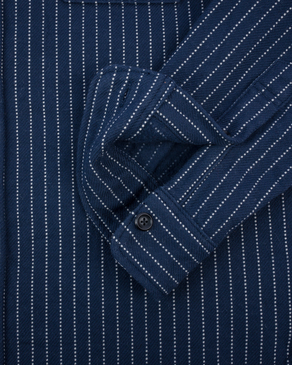 IHSH-402-NAV 12oz Ultra Heavy Flannel Chalk Stripe Work Shirt - Navy - 10