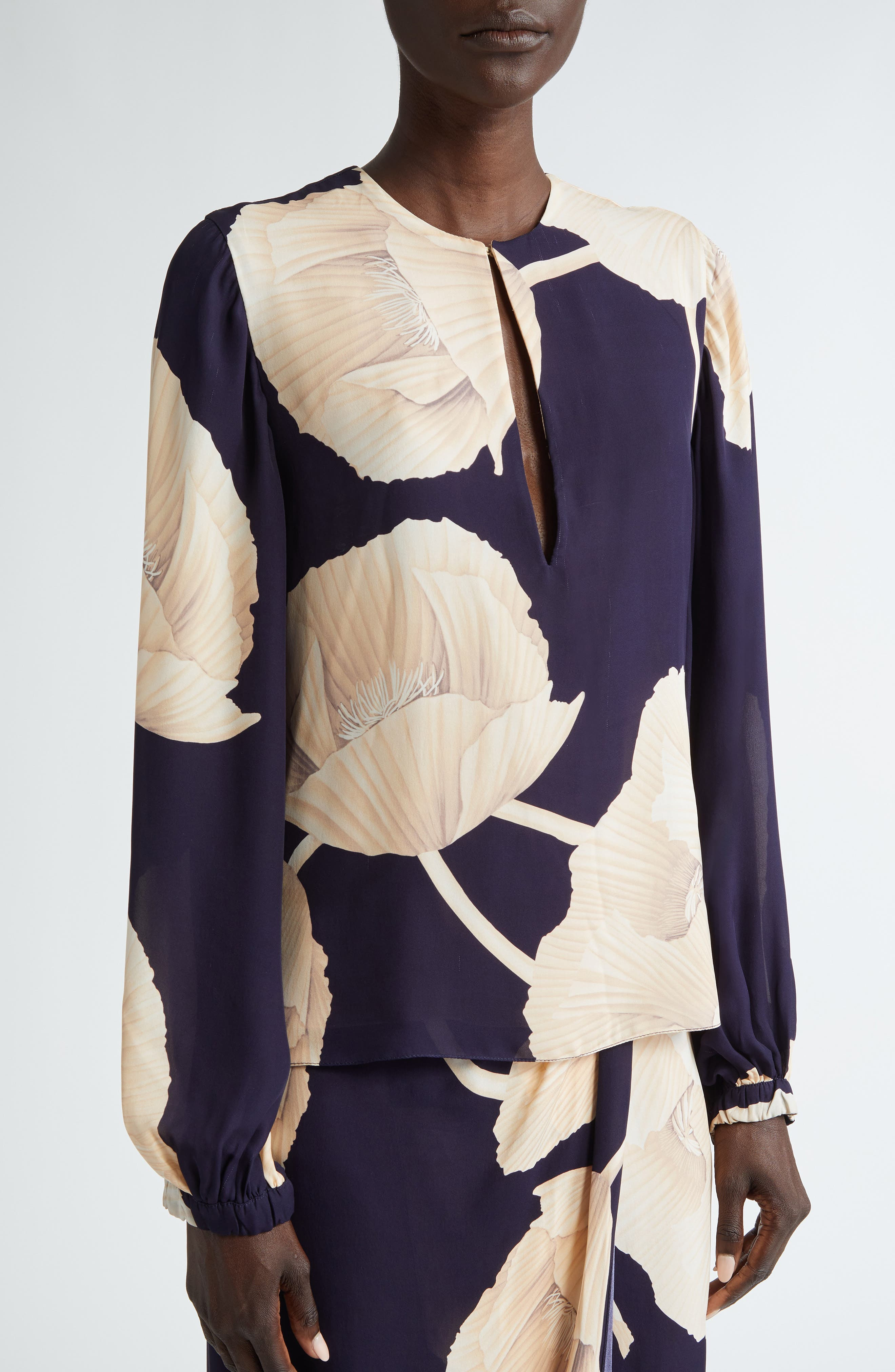 Johanna Ortiz Gotas Florales Silk Top in Opium Florals/Navy/Ecru at Nordstrom - 5