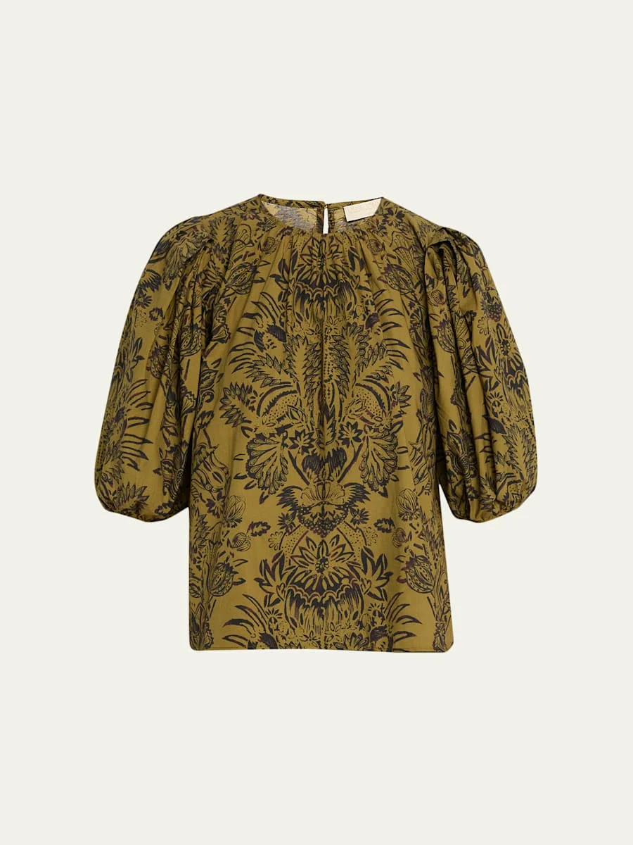 Frantiska Floral Poplin Puff-Sleeve Blouse - 1