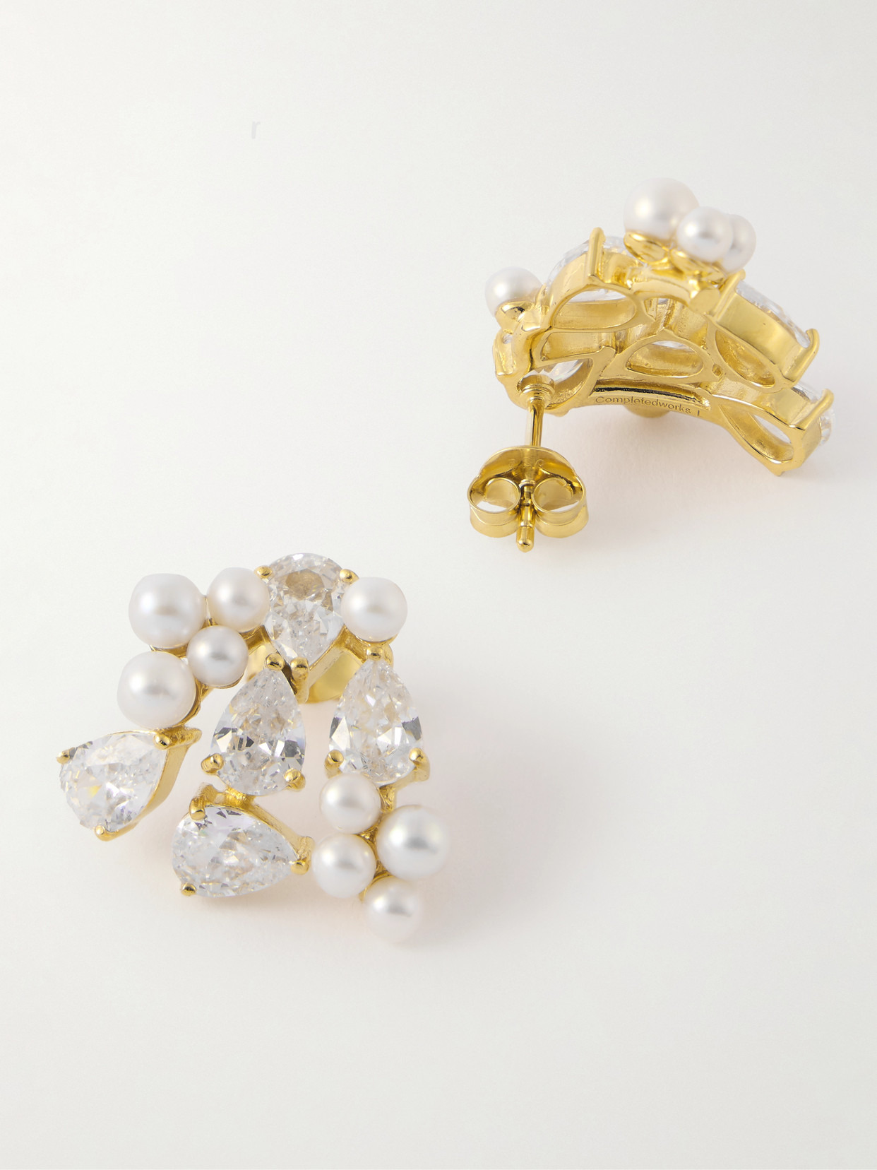 Gold-plated Recycled Silver, Cubic Zirconia And Pearl Earrings - 3