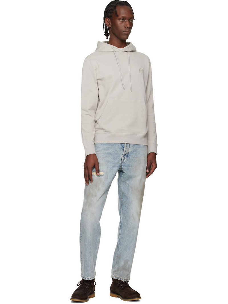 BOSS Gray Logo Patch Cotton-Terry Hoodie outlook