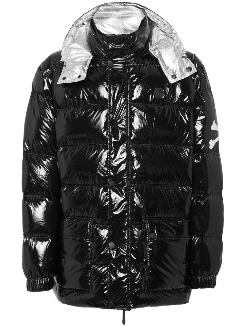 skull-print detachable-hood padded coat 1