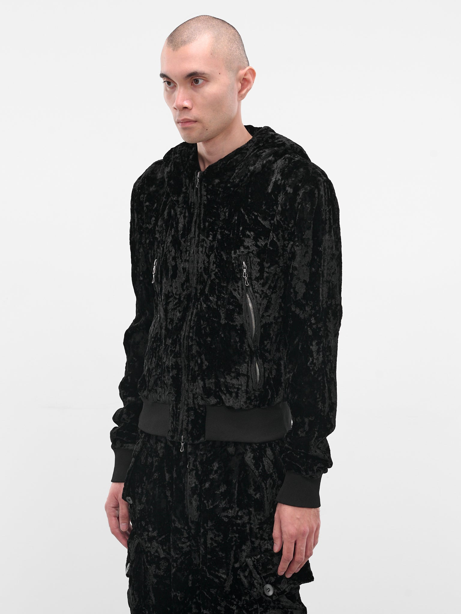 Black Crushed Velvet Zip Hoodie - 2