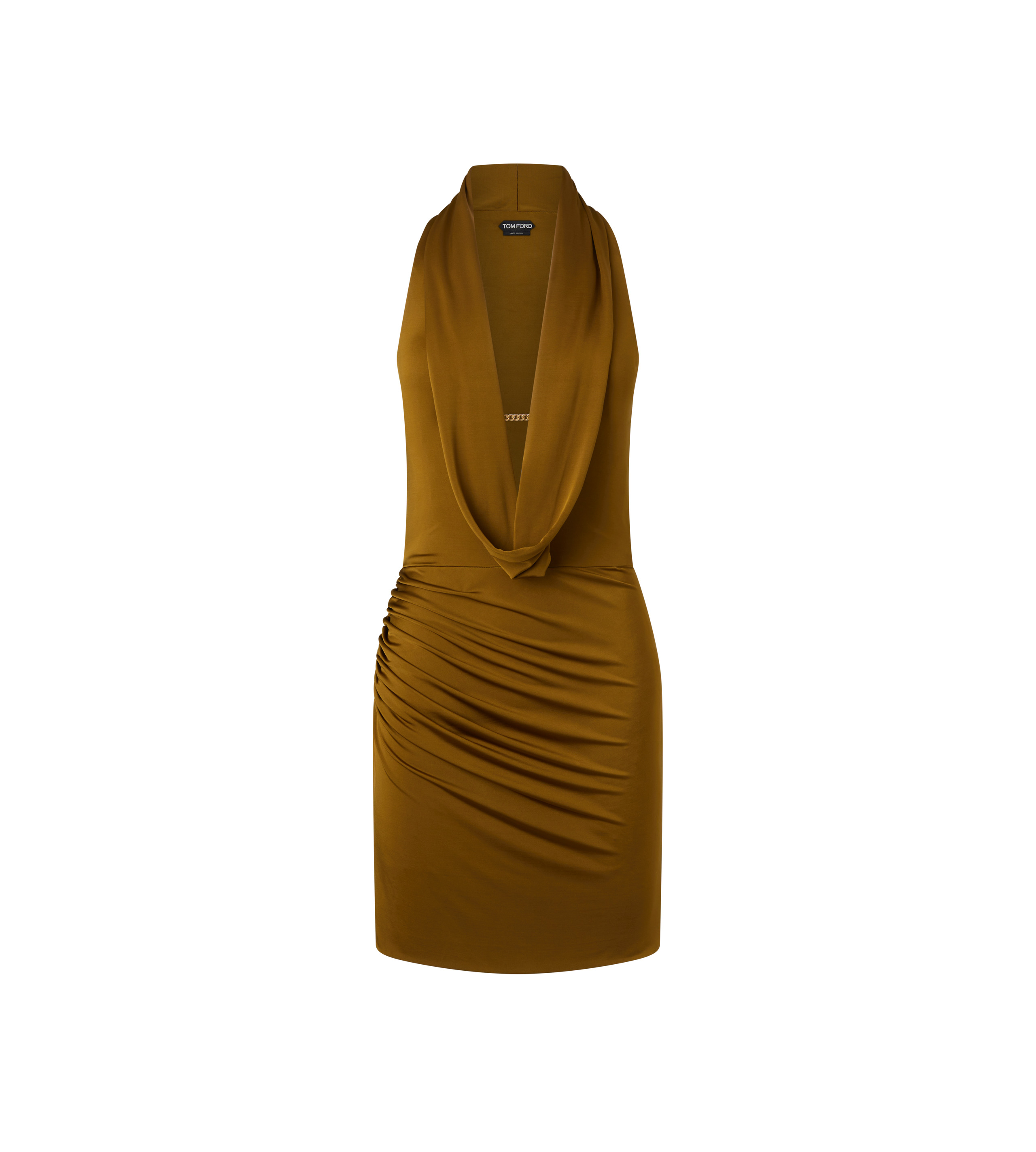 LUSTROUS JERSEY COWL COLLAR COCKTAIL DRESS - 1