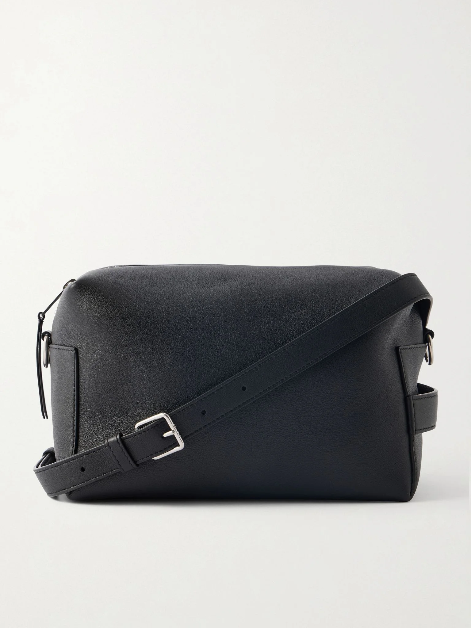 Logo-Print Leather Messenger Bag Black - 1
