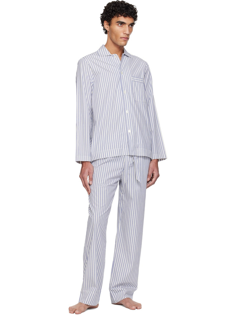 TEKLA White & Blue Poplin Pyjama Pants outlook