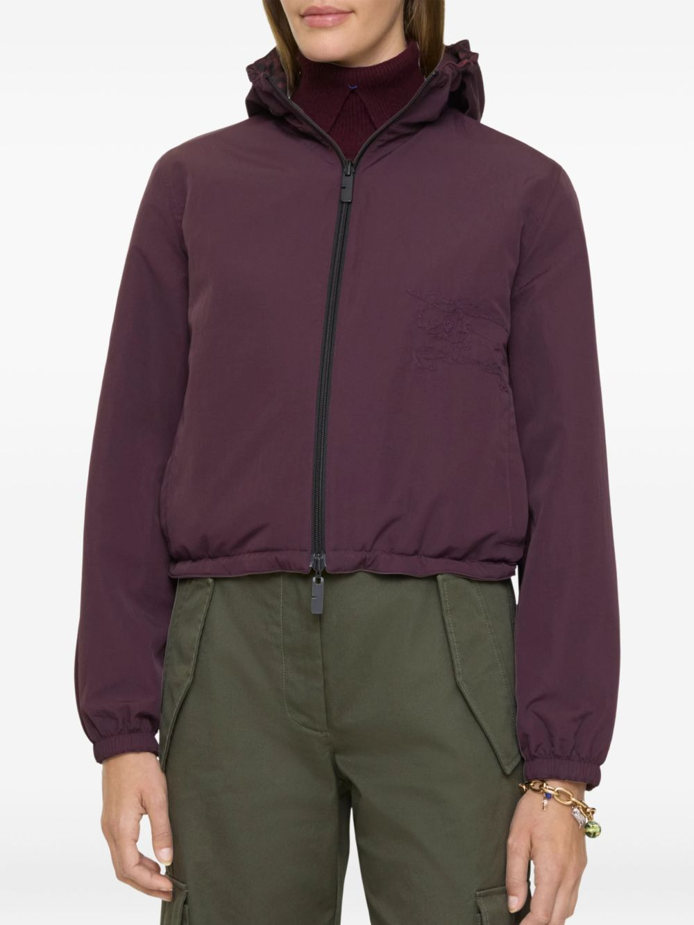 check-pattern hooded cropped jacket - 4