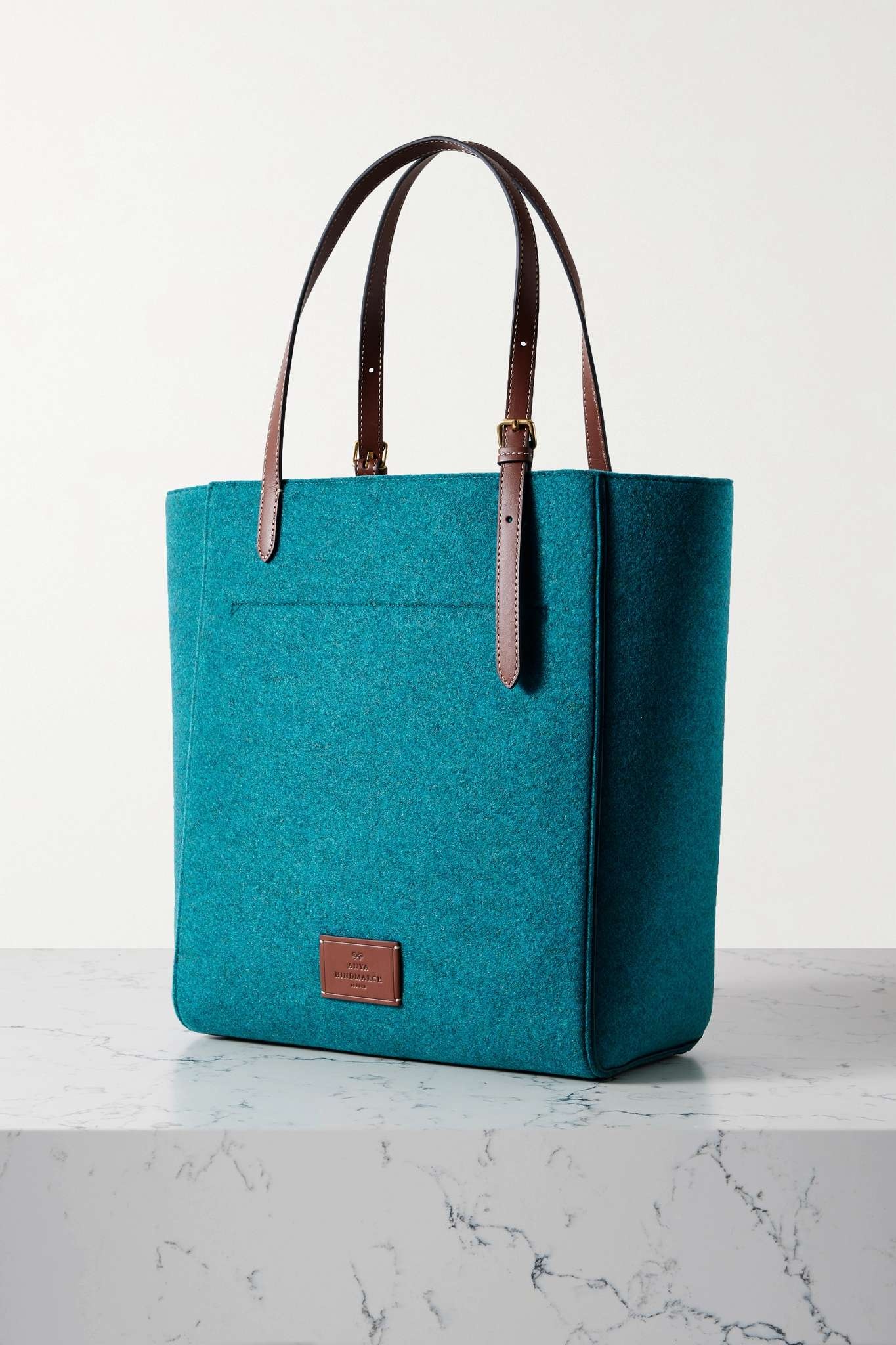 Baked Beans small leather and suede-paneled appliquéd recycled-felt tote - 3