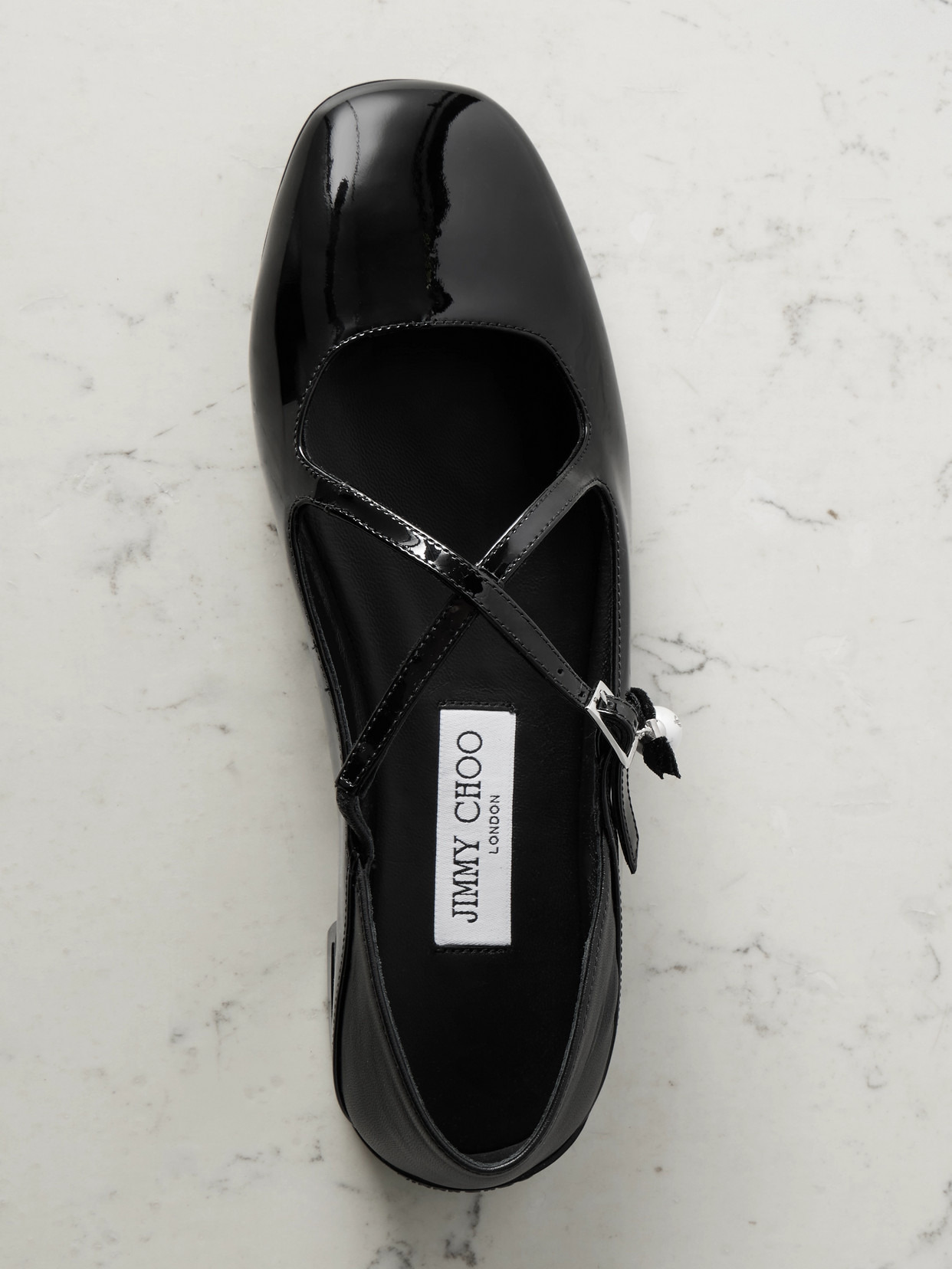 Eleri Collapsible-heel Embellished Patent-leather Ballet Flats - 5
