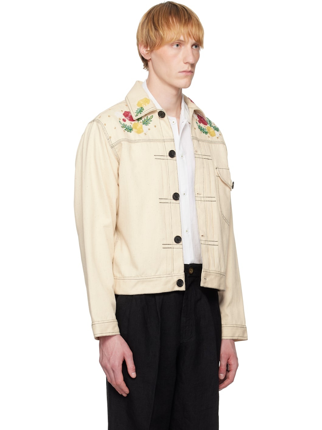 Beige Beadwork Cropped Jacket - 2
