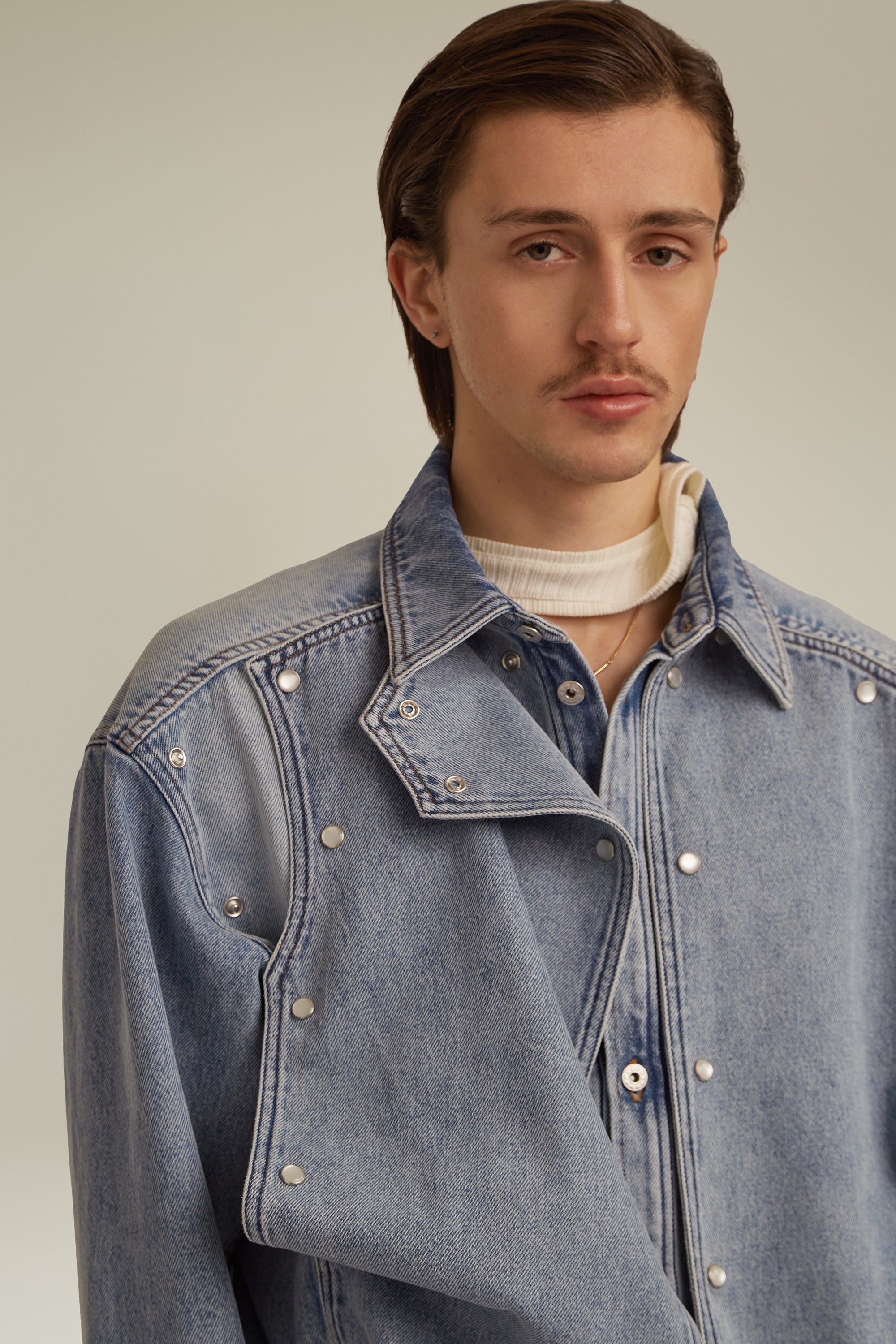 Snap Panel Denim Shirt - 7