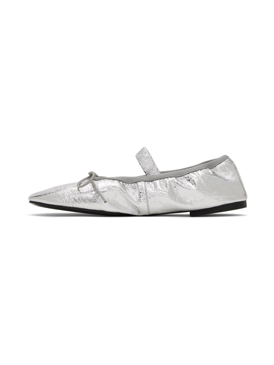 Silver Glove Mary Jane Crinkled Metallic Ballerina Flats - 3