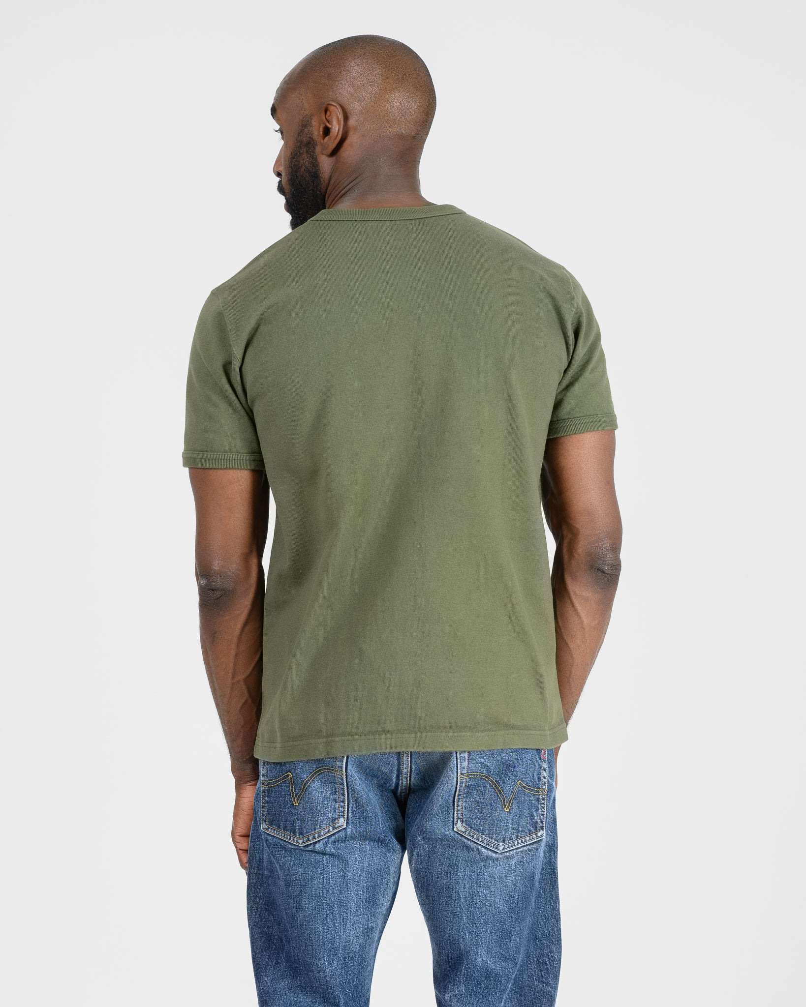 IHT-1600-OLV 11oz Cotton Knit Crew Neck T-Shirt - Olive - 3