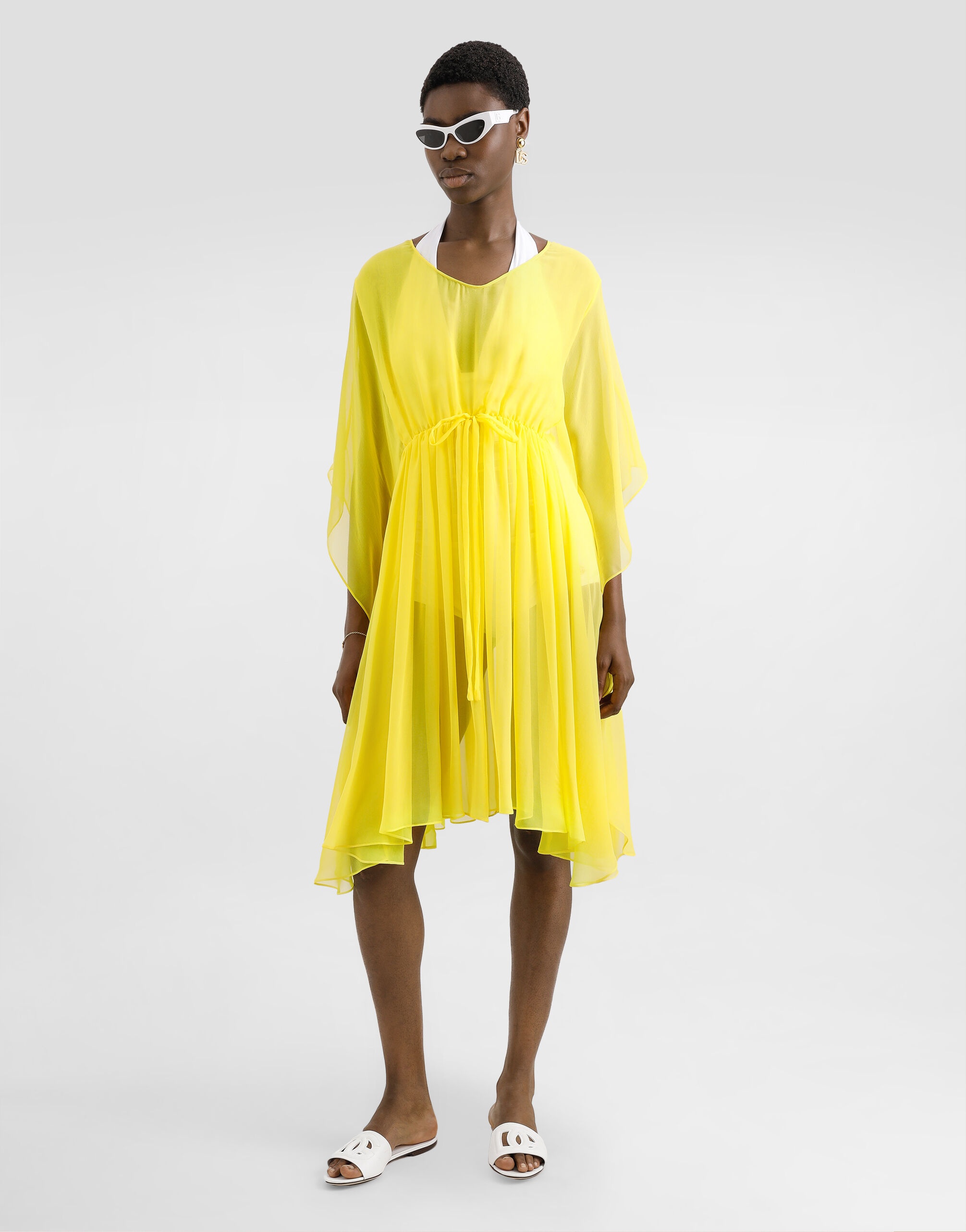 Short silk chiffon caftan with drawstring - 2