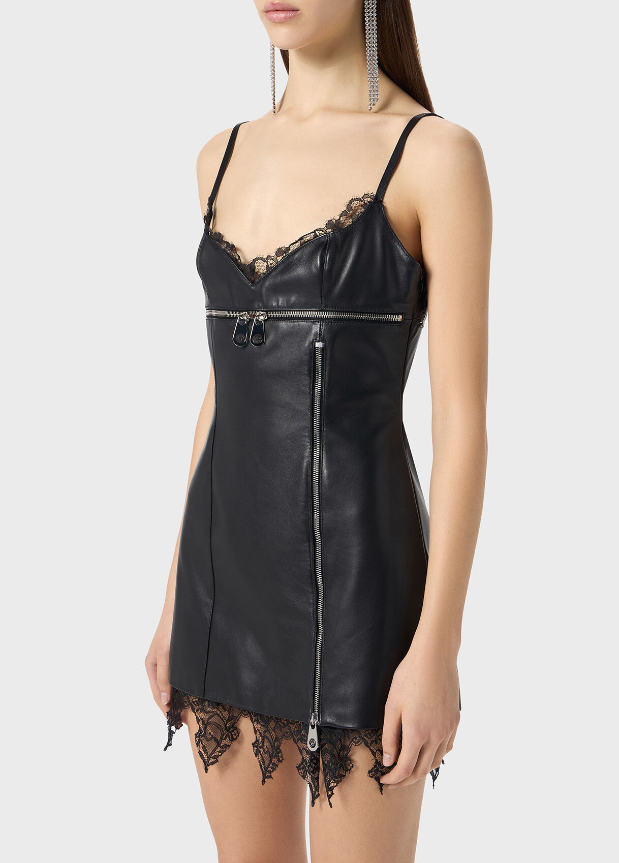 PLONGÉ LEATHER DRESS WITH ZIPPER AND LACE - 4