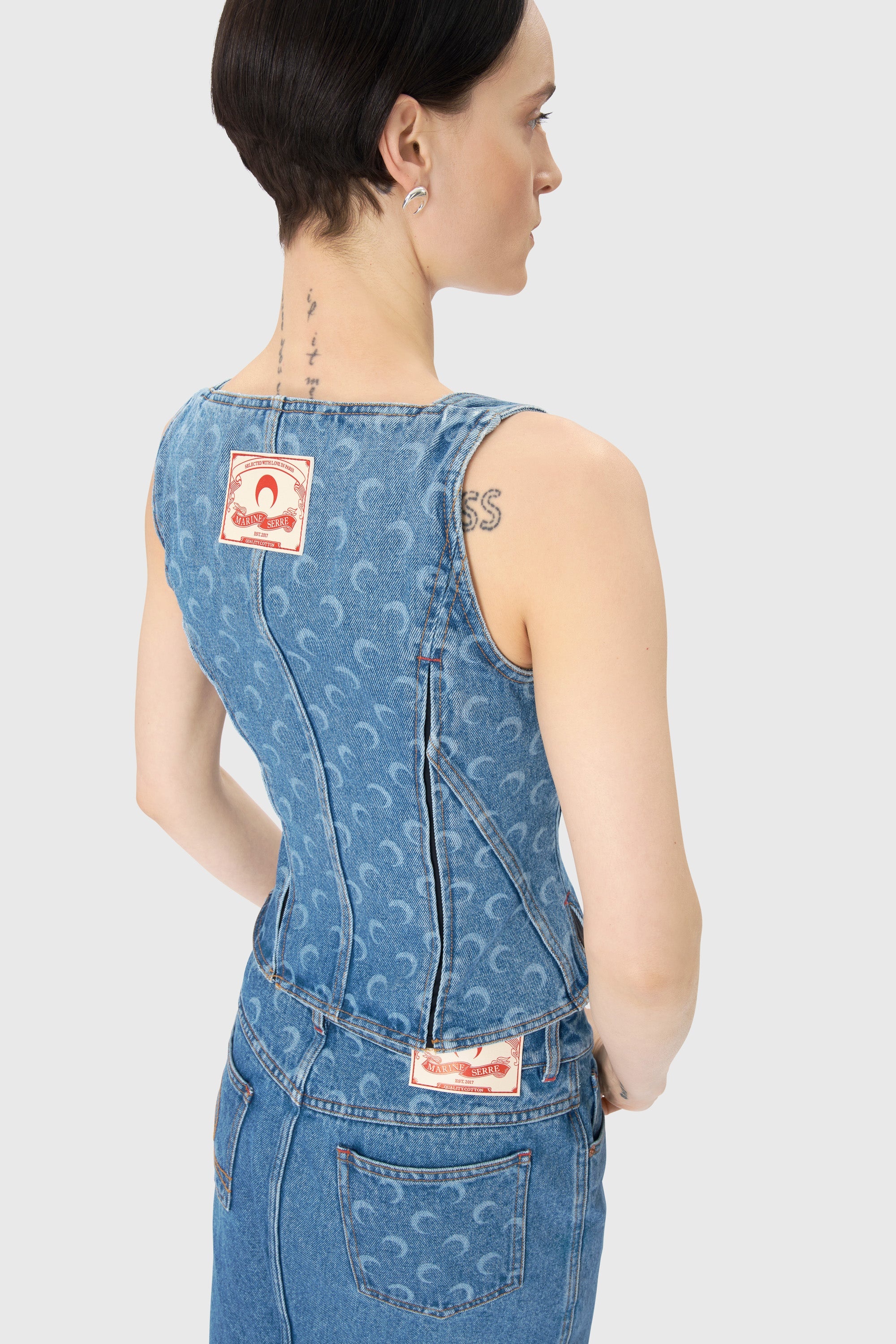Moon Laser Denim Bustier Top - 4
