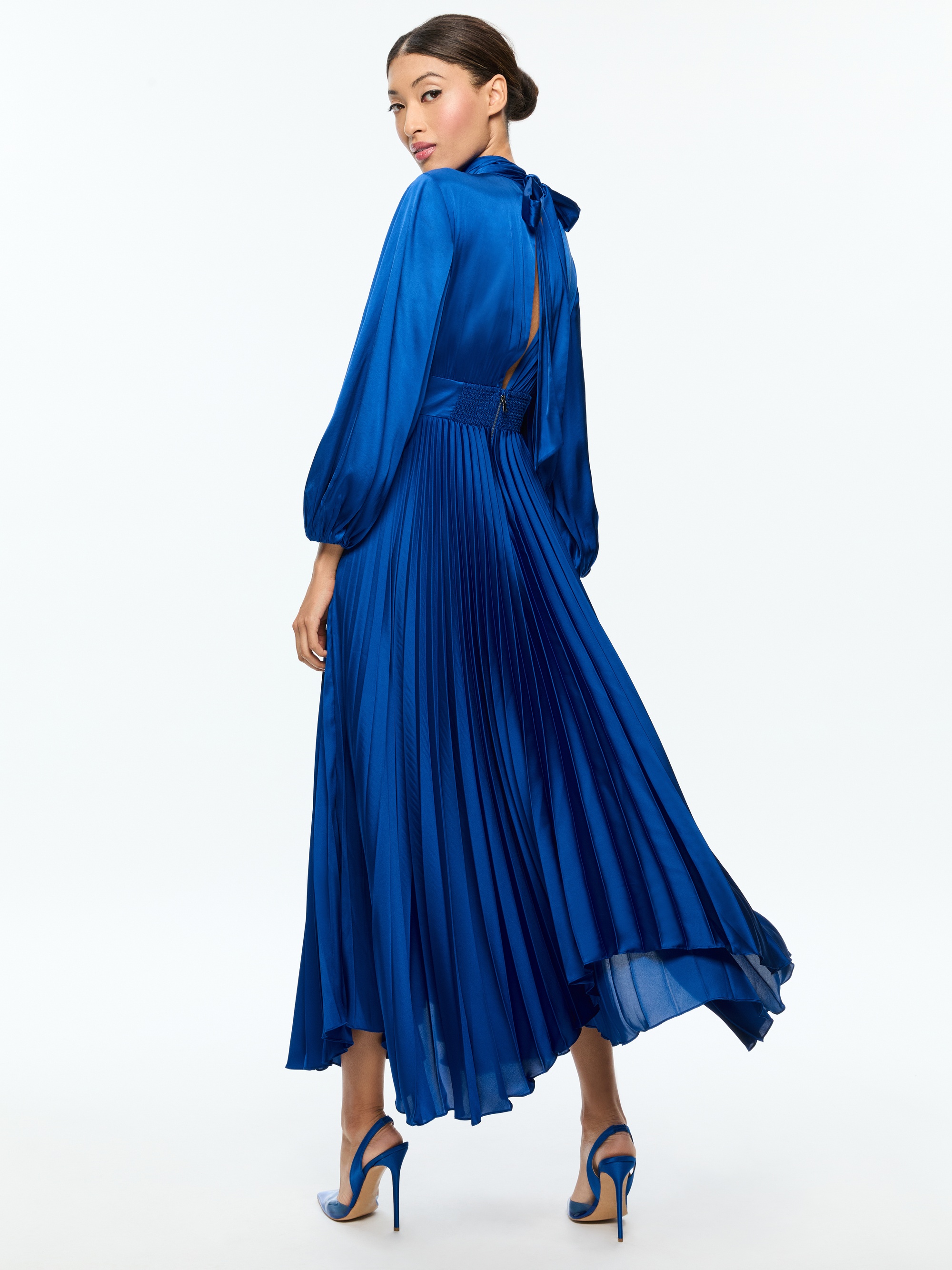 MAHOGANY TWIST NECK PLEATED MAXI DRESS - 4