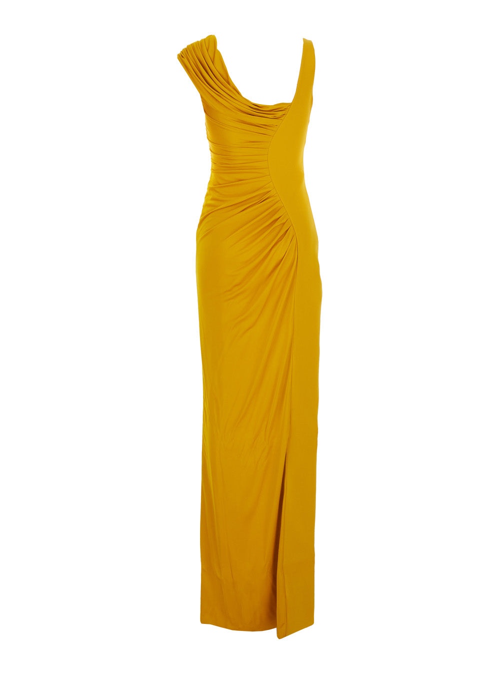 Versace Women Orange Sleeveless Long Dress With Medusa Plaque On The Front Draping In Viscose Woman - 2