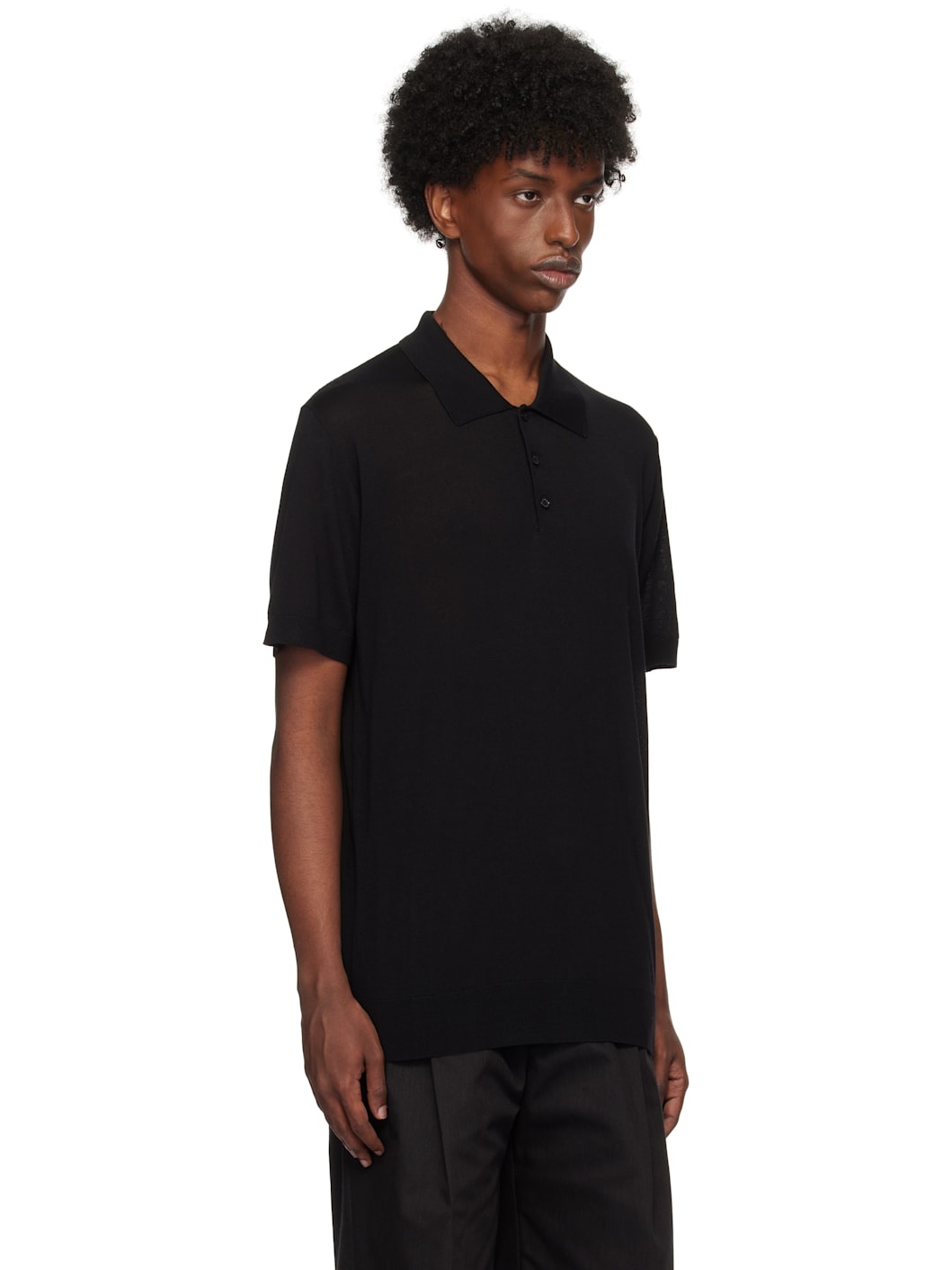 Black Short-Sleeved Merino Wool Polo - 2
