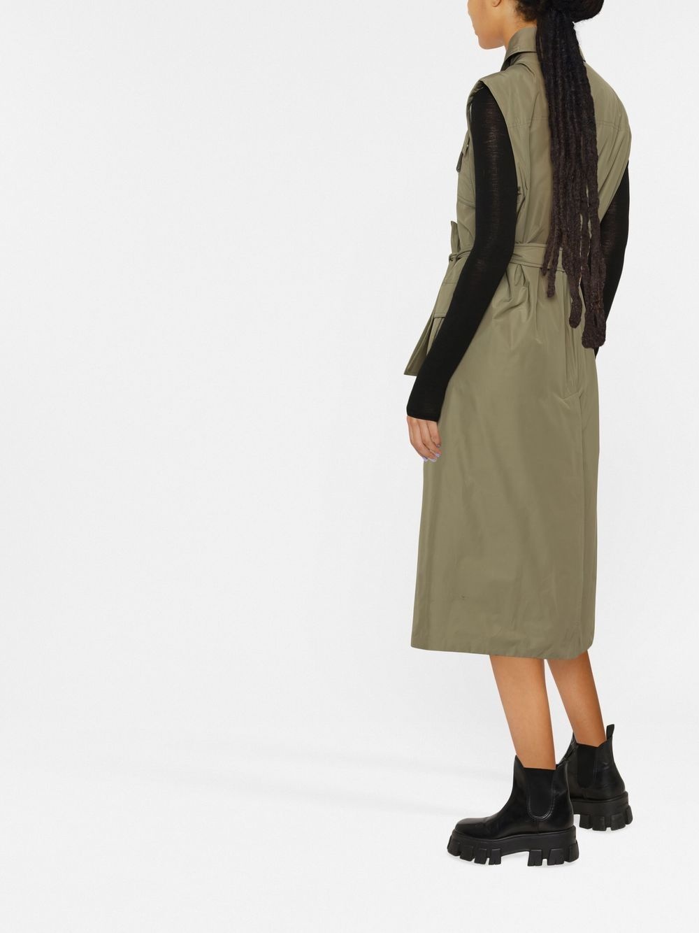 belted-waist sleeveless coat - 3