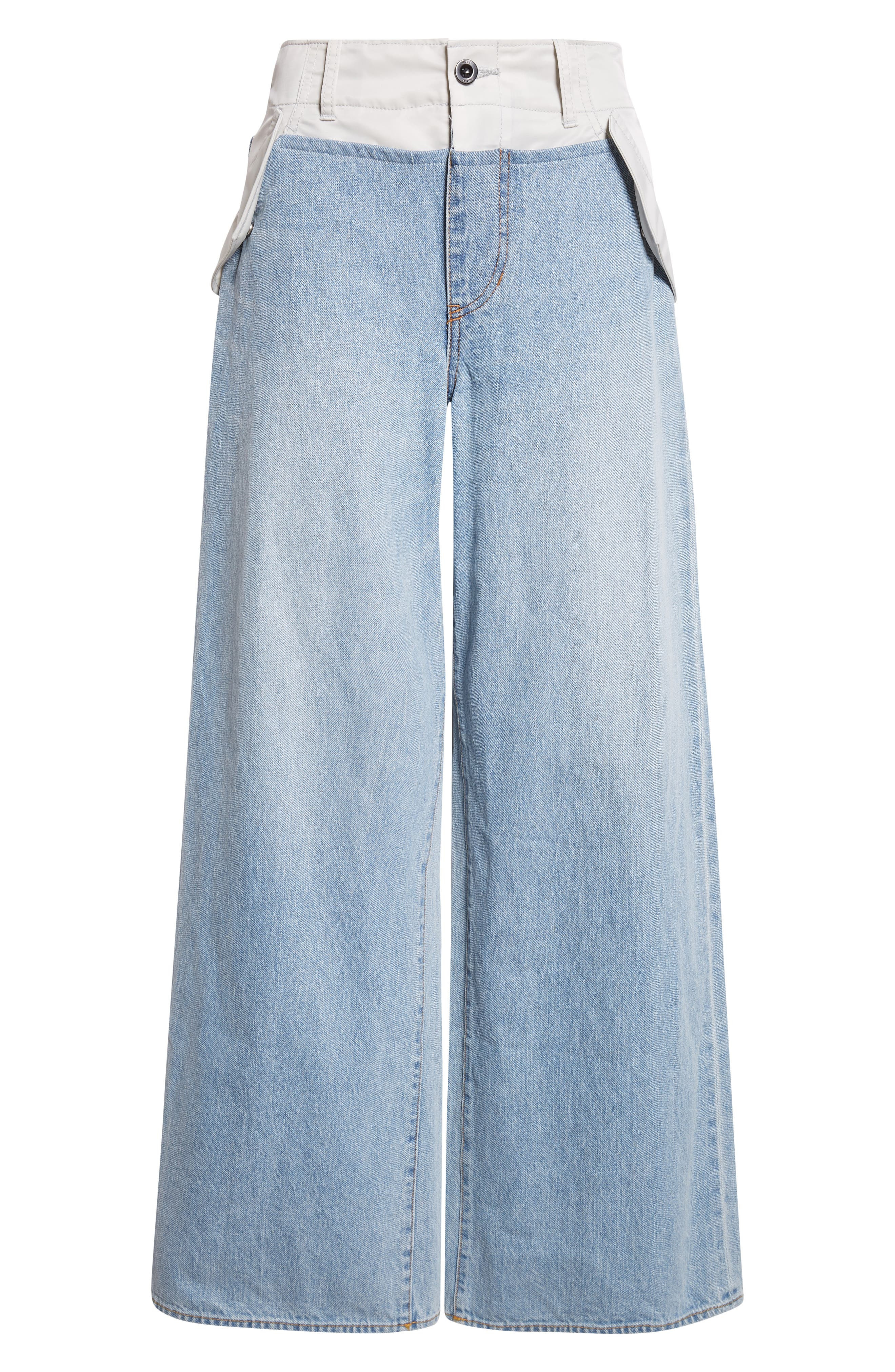 Sacai Baggy Mixed Media Jeans in Light Blue/Light Gray at Nordstrom - 6