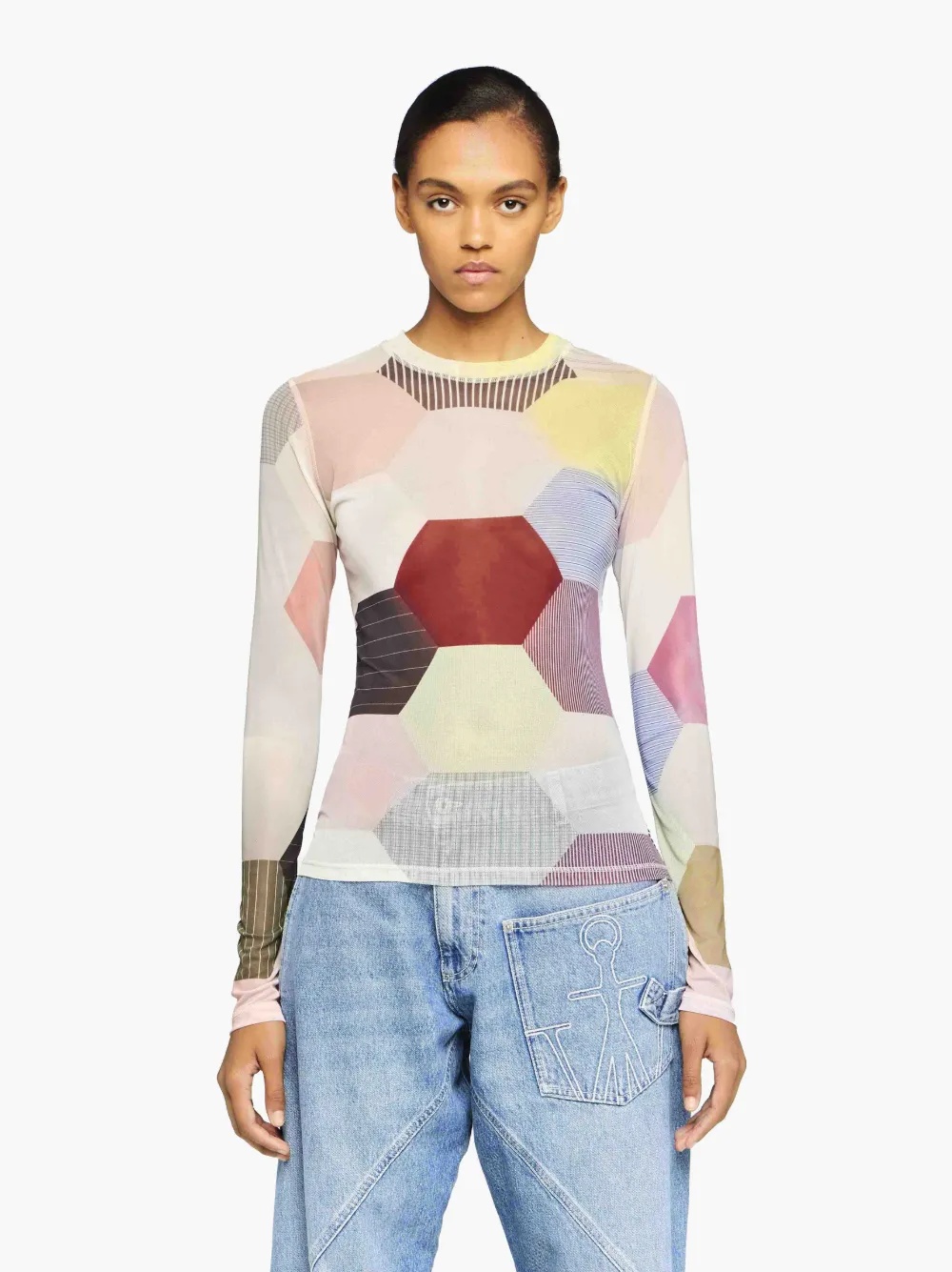 PATCHWORK' PRINT - SHEER LONG SLEEVE TOP - 2
