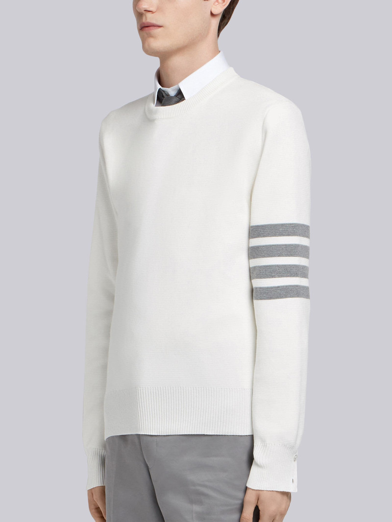 Thom Browne Whitemilano Stitch Cotton 4-bar Crew Neck Pullover outlook