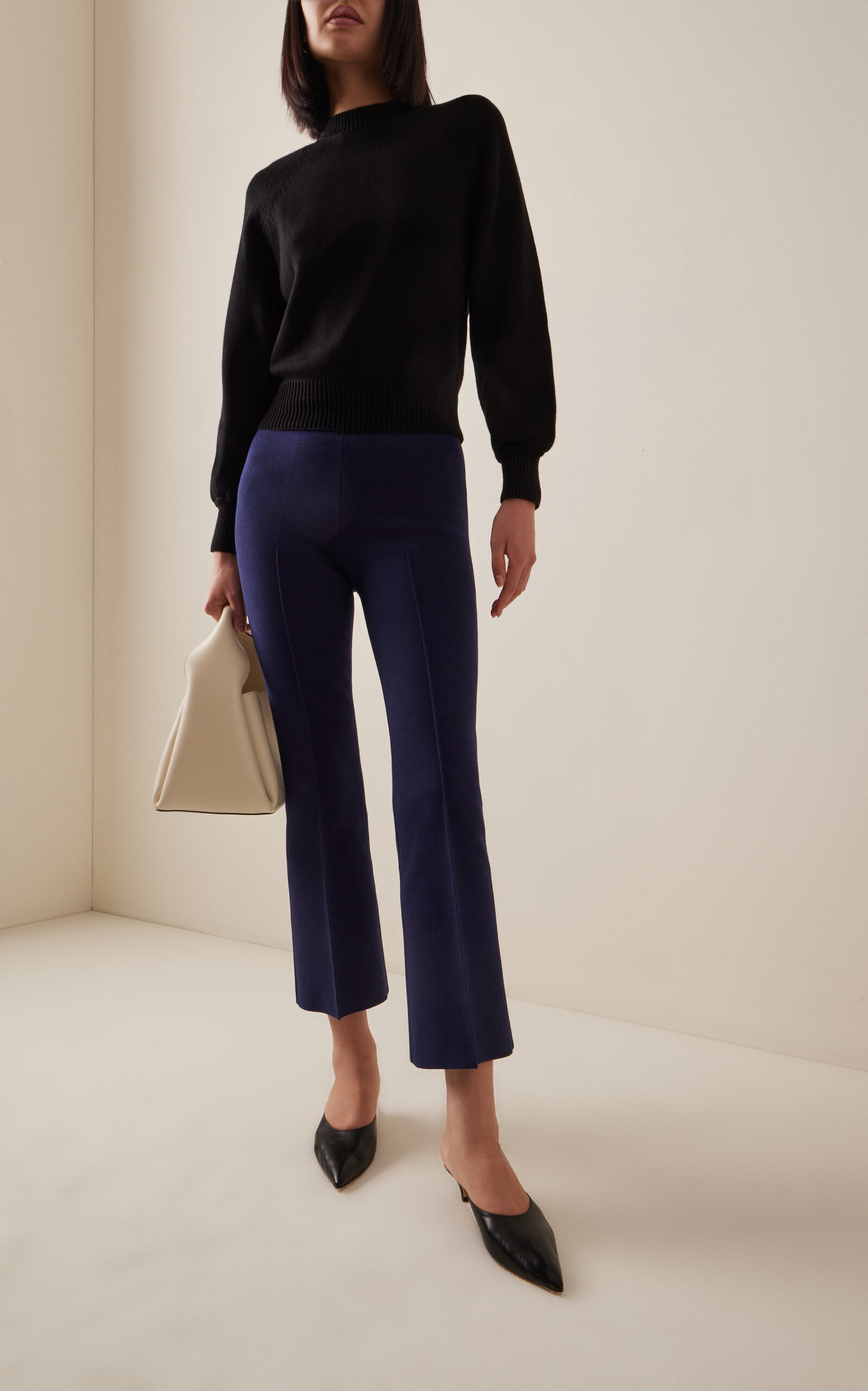 Kick Flared Stretch-Cotton Knit Pants navy - 2