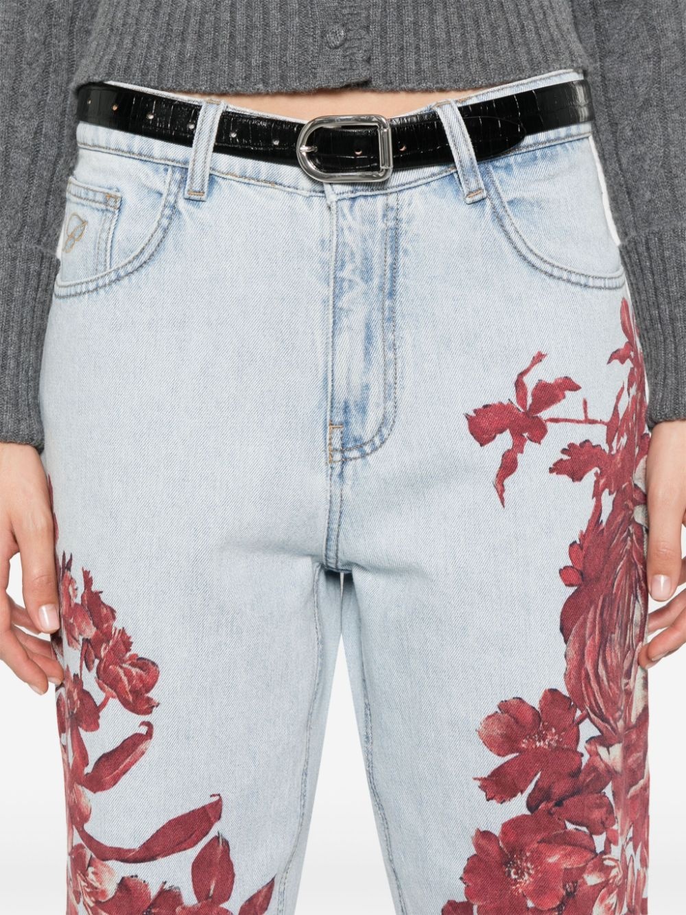 rose-print jeans - 5