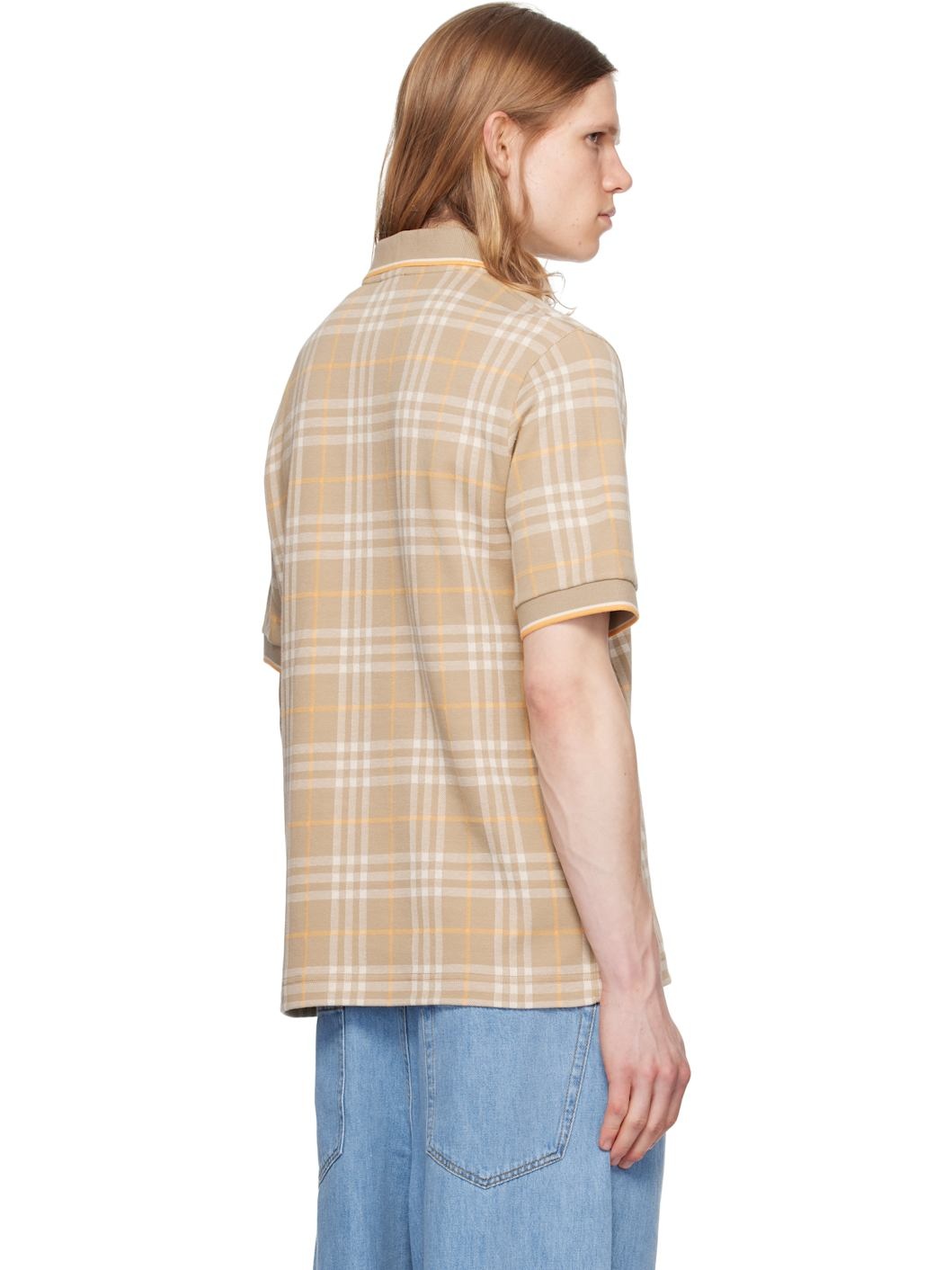 Beige Check Cotton Polo - 3