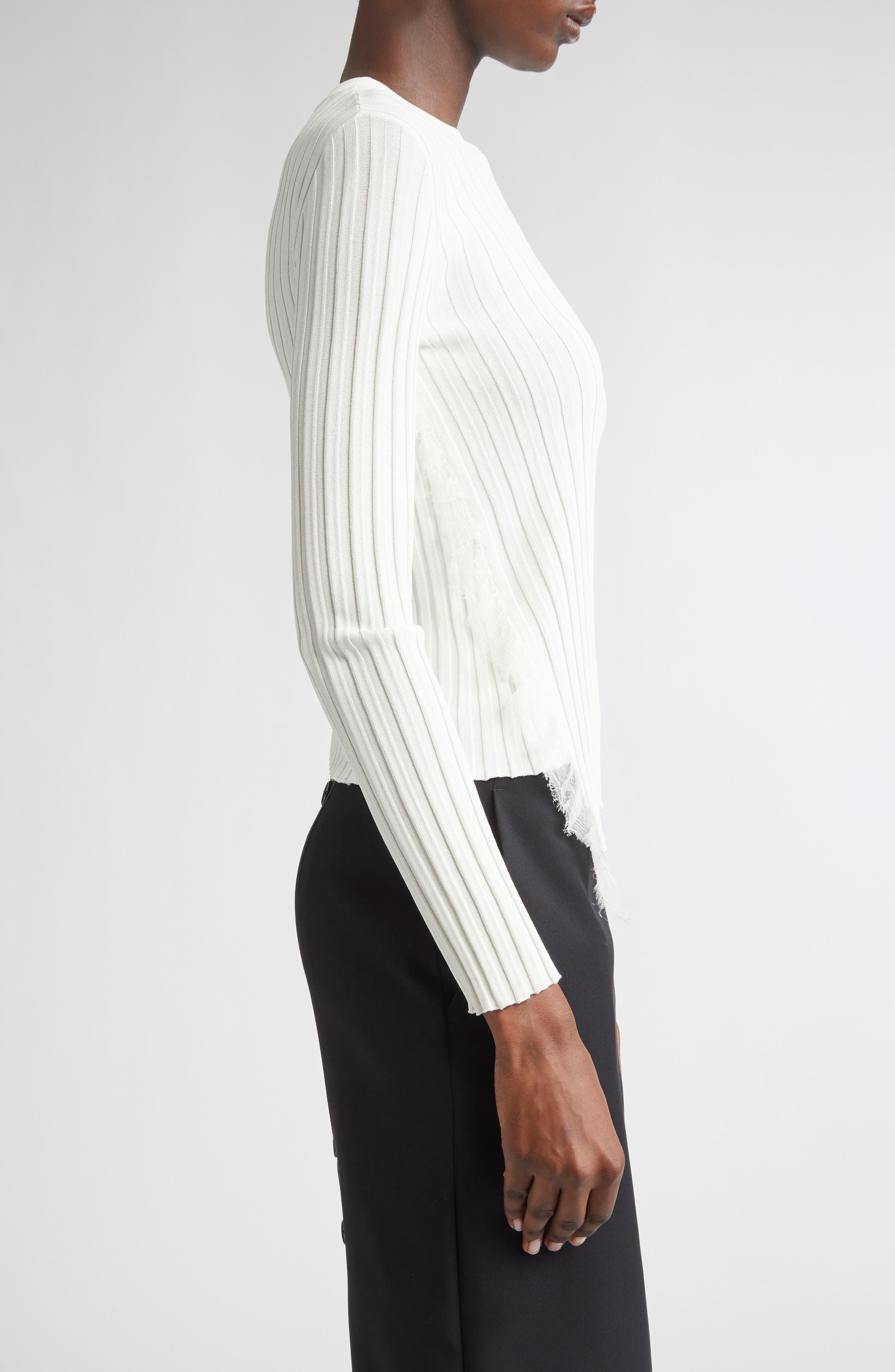 McQueen Asymmetric Ruffle Detail Rib Sweater in Ivory at Nordstrom - 4