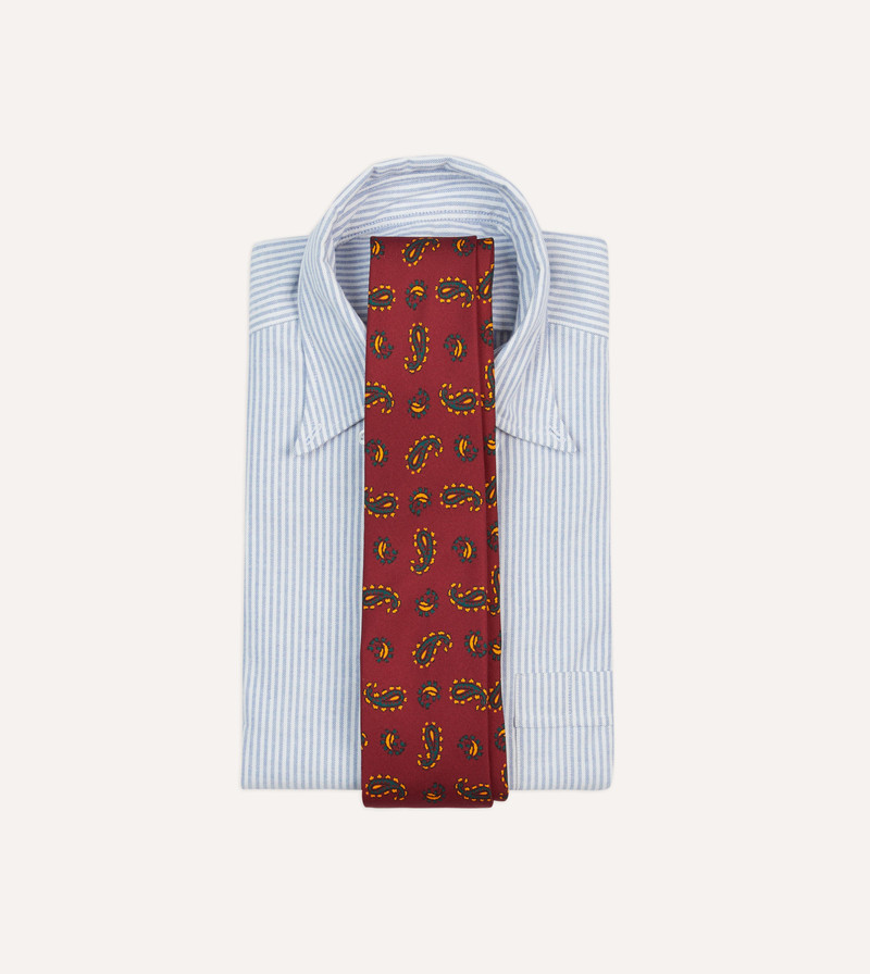 Drake's Red Paisley Print Silk Self Tipped Tie outlook