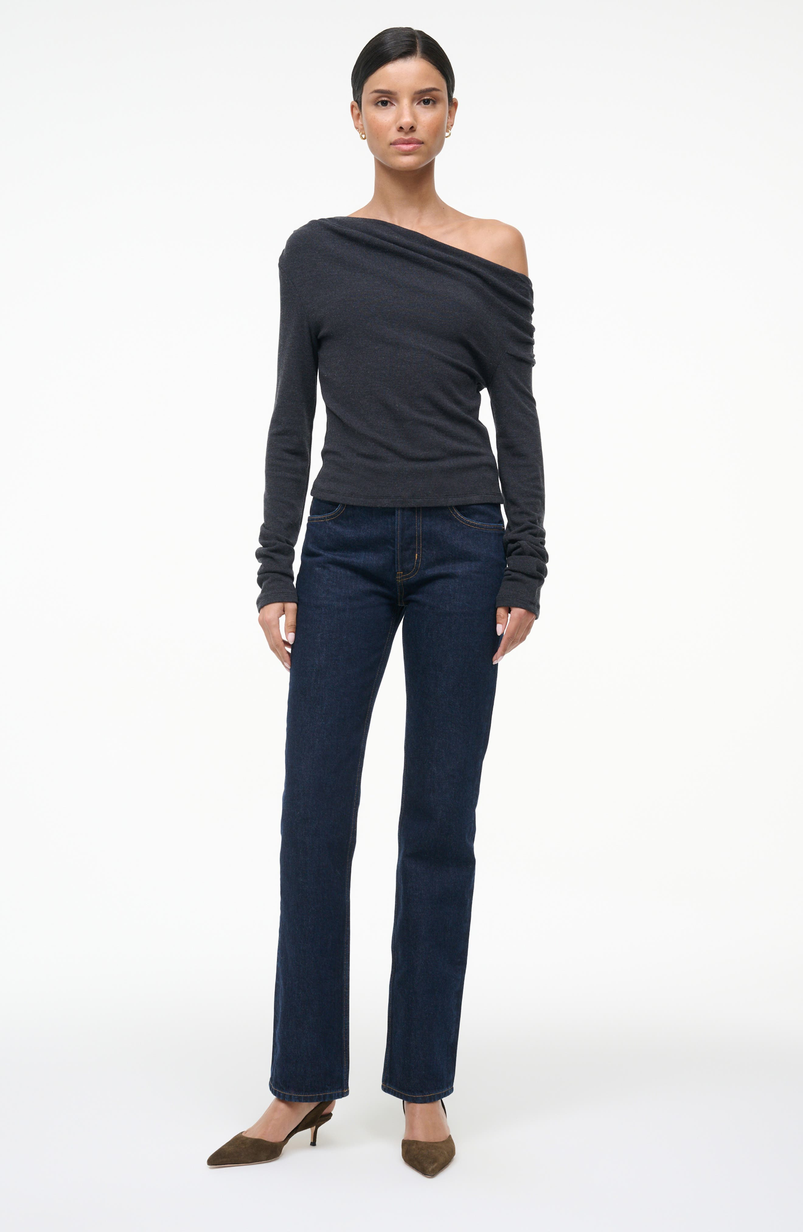 STAUD Philomena One-Shoulder Top in Charcoal at Nordstrom - 4