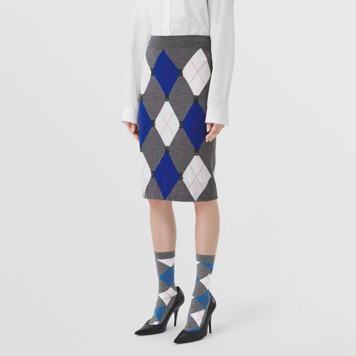 Monogram Motif Argyle Intarsia Wool Skirt - 5