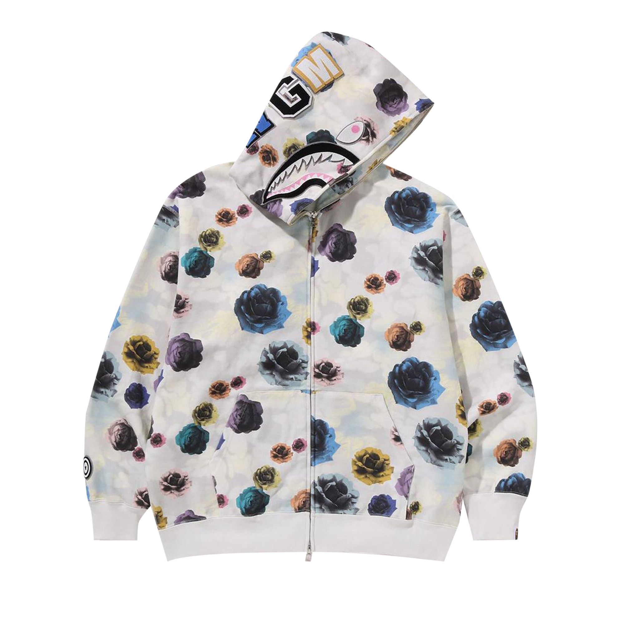 BAPE Floral Camo Shark Relaxed Fit Full Zip Hoodie 'Ivory' - 1