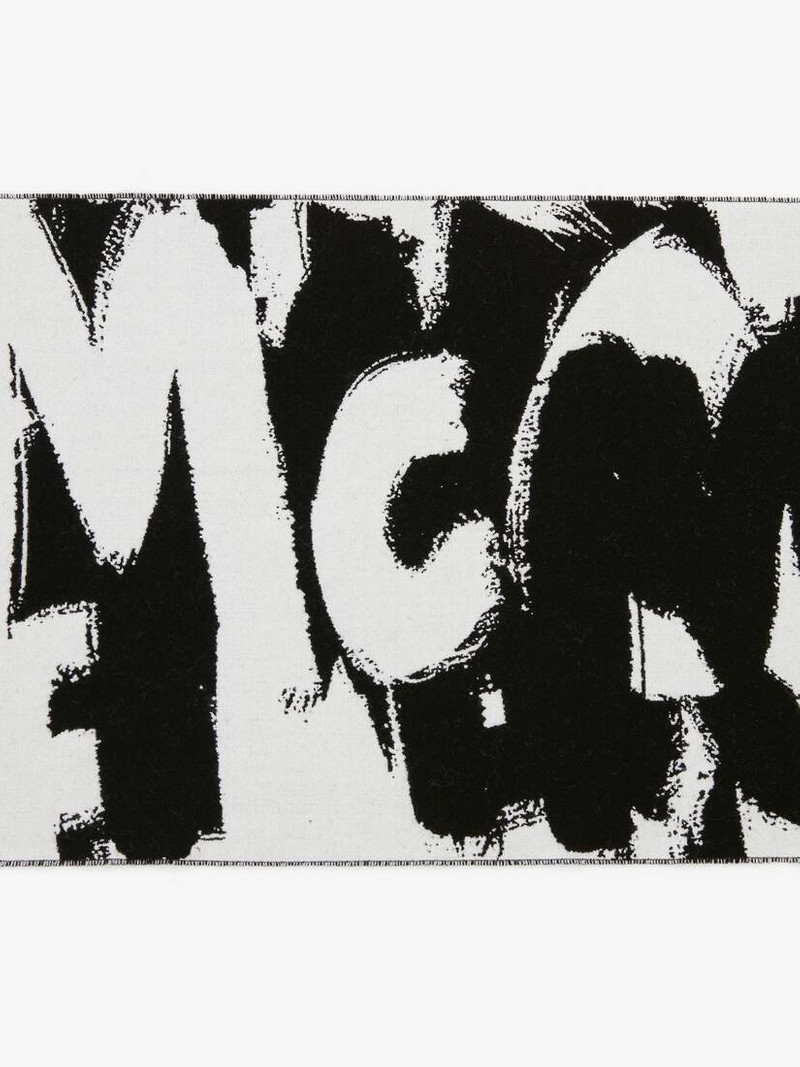 Mcqueen Graffiti Scarf in Black/ivory 4