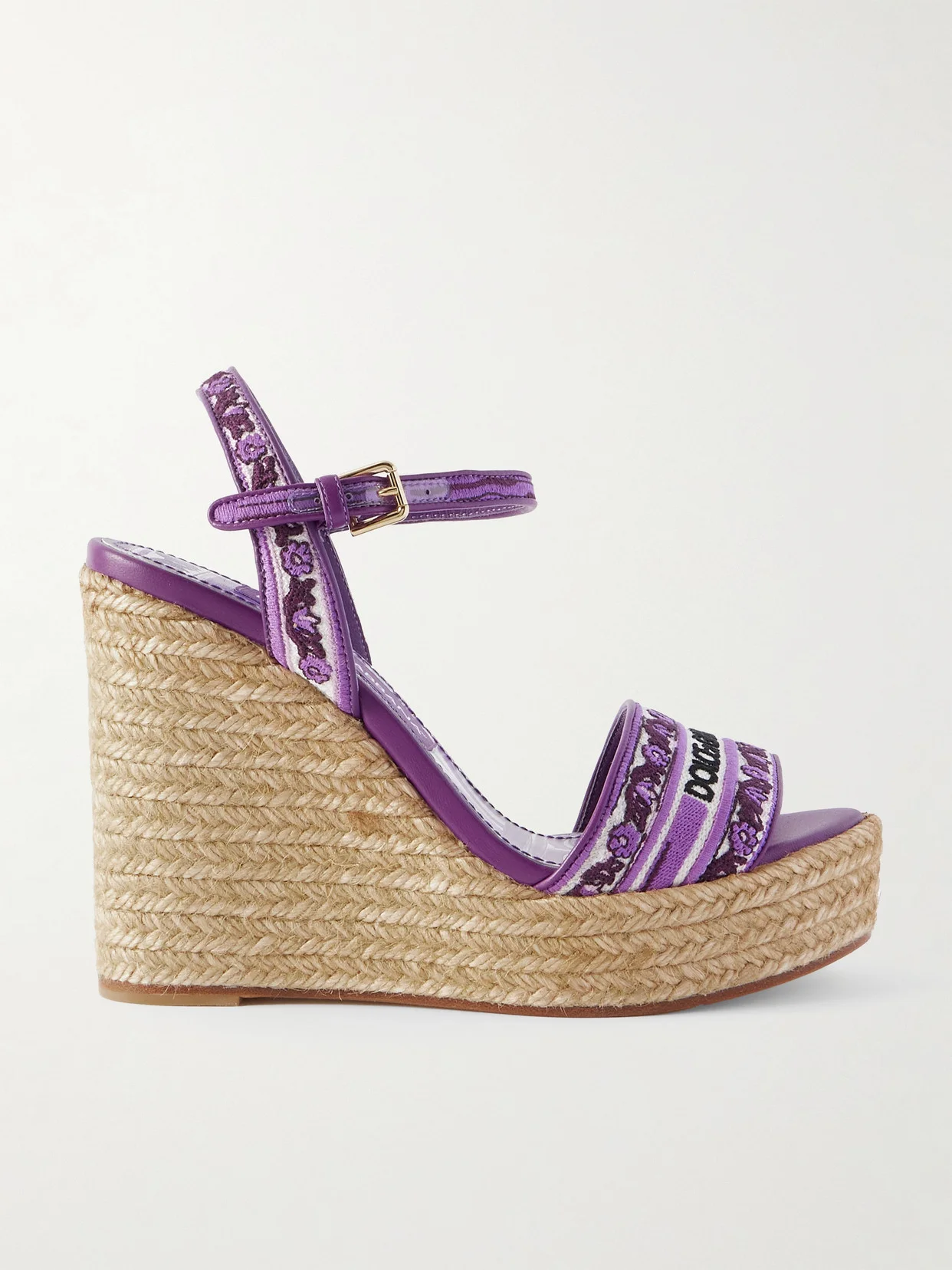 Leather-trimmed Embroidered Canvas Platform Wedge Sandals - 1