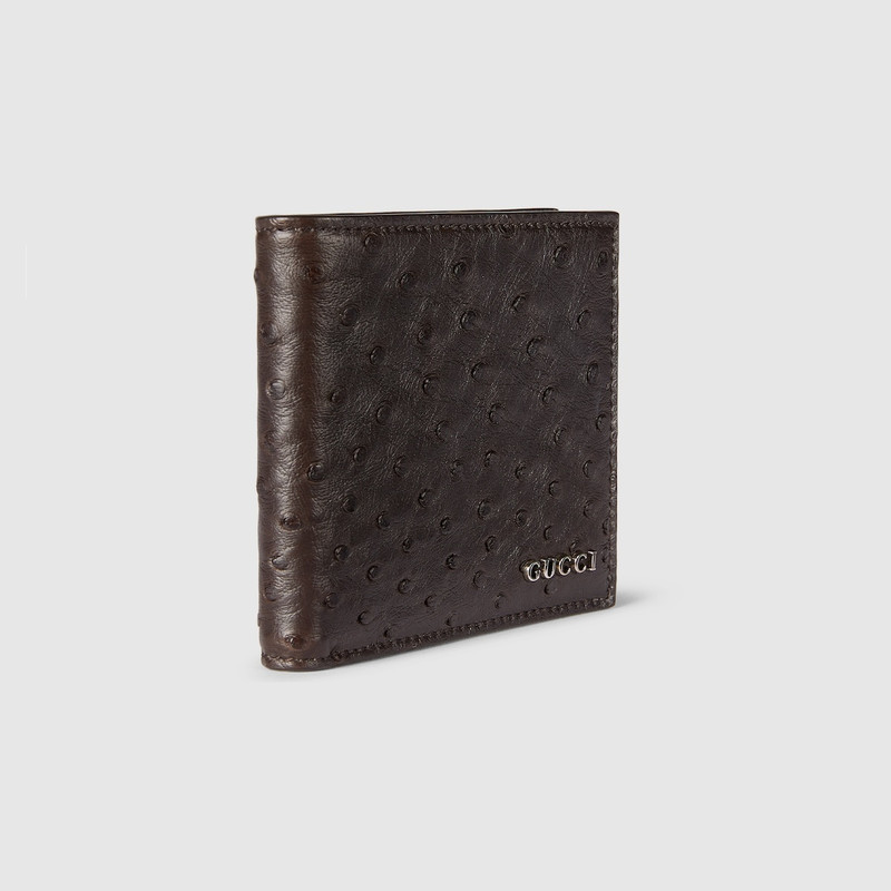 Bi-fold ostrich wallet with Gucci logo 3