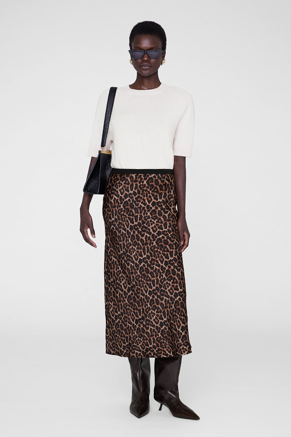 Printed Bar Silk Skirt - Black And Brown Leopard - 2