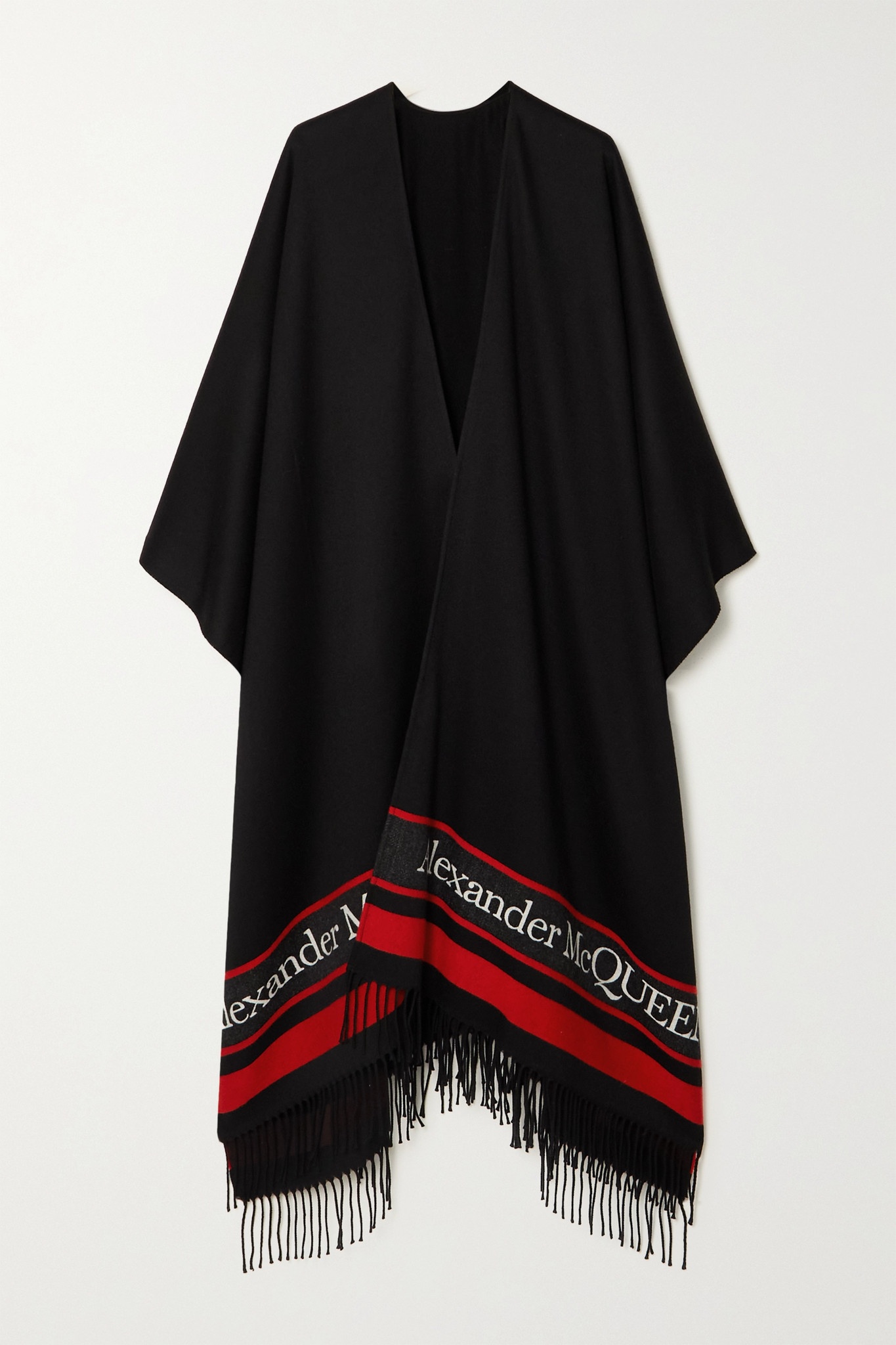 Oversized fringed wool and cashmere-blend jacquard cape - 1