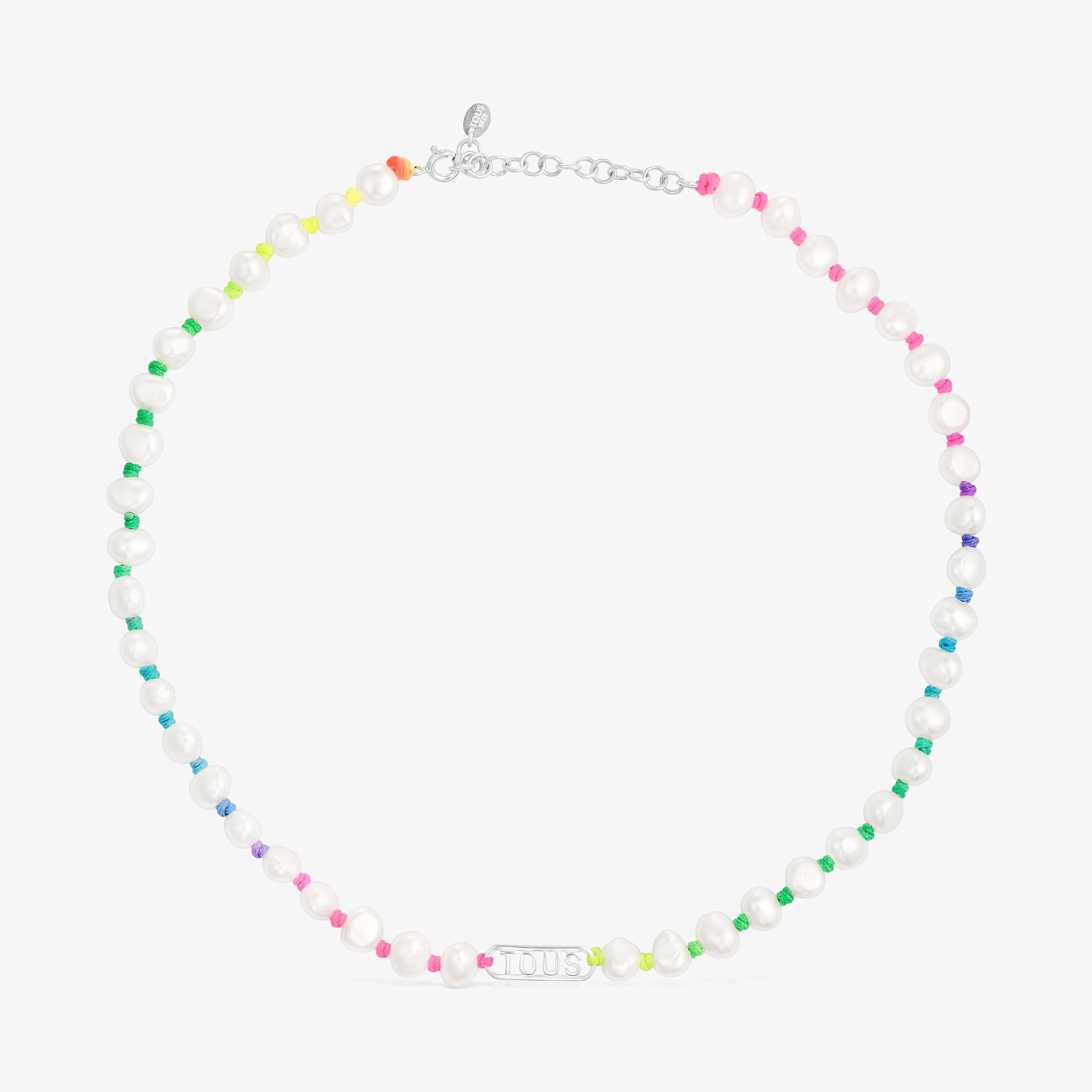 Multicolored nylon Necklace with silver and cultured pearls Logo - 1